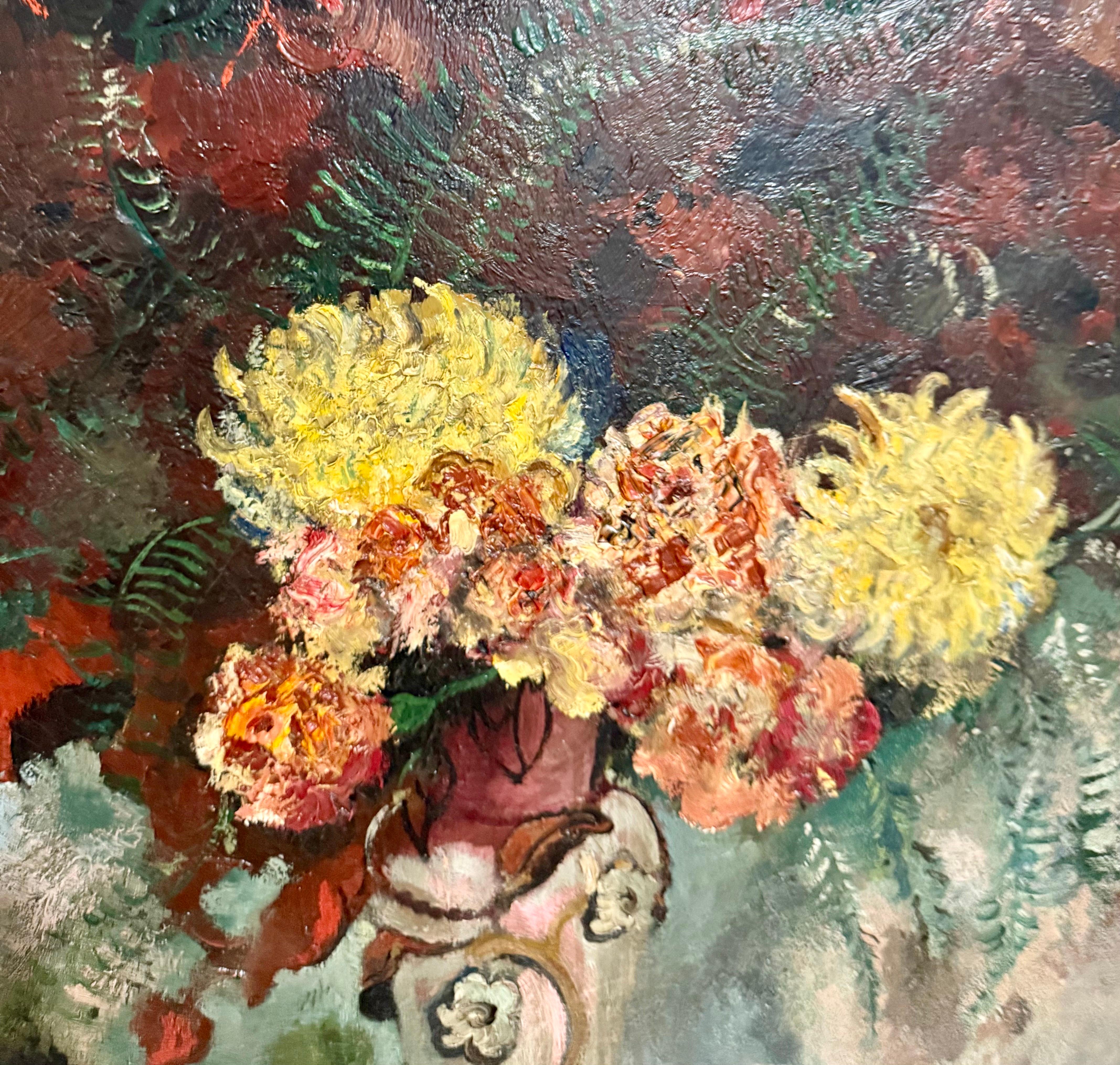 Grande peinture à l'huile moderniste  Fleurs sauvages dans un vase Artiste WPA Nicolai Cikovsky en vente 12