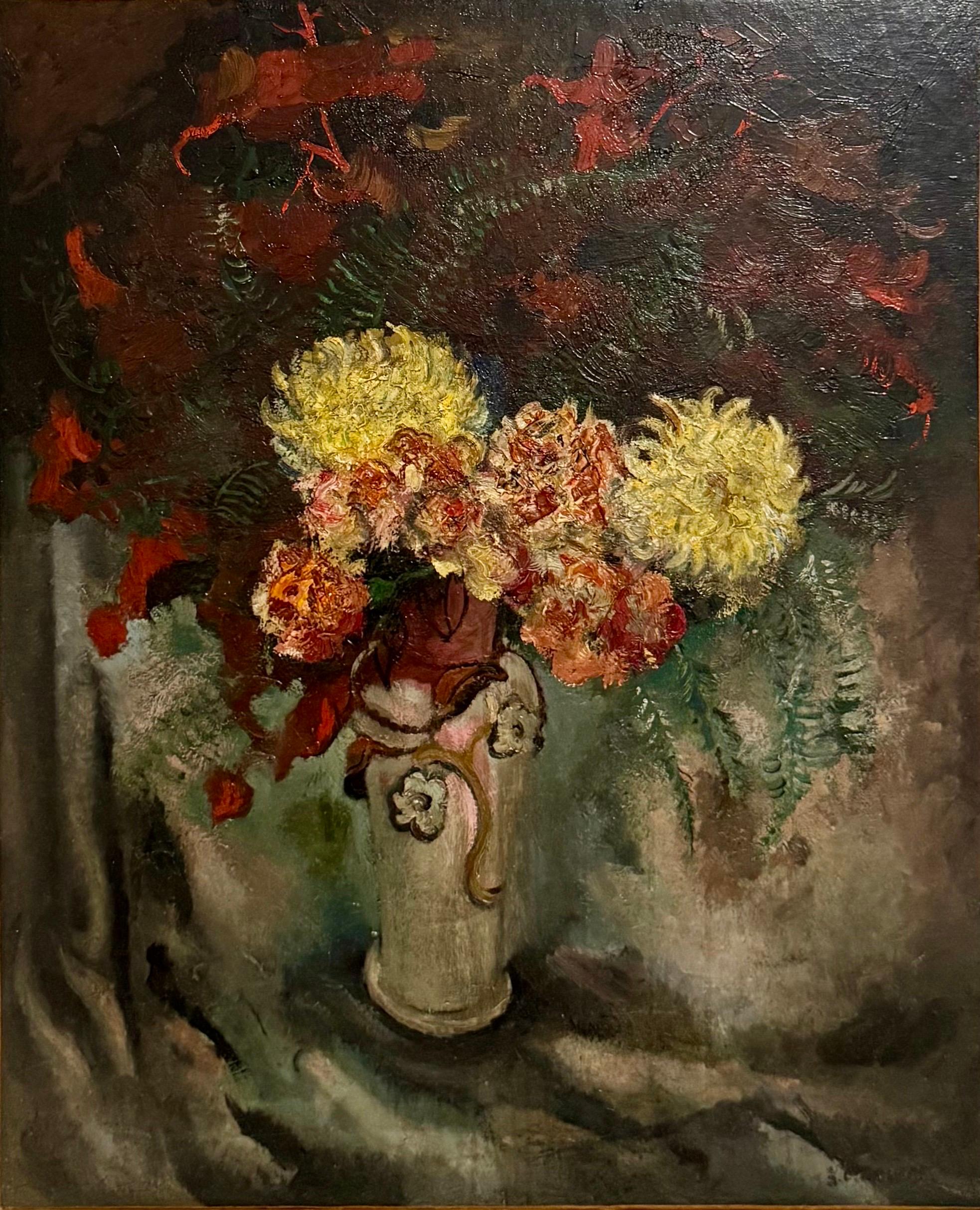 Grande peinture à l'huile moderniste  Fleurs sauvages dans un vase Artiste WPA Nicolai Cikovsky en vente 15