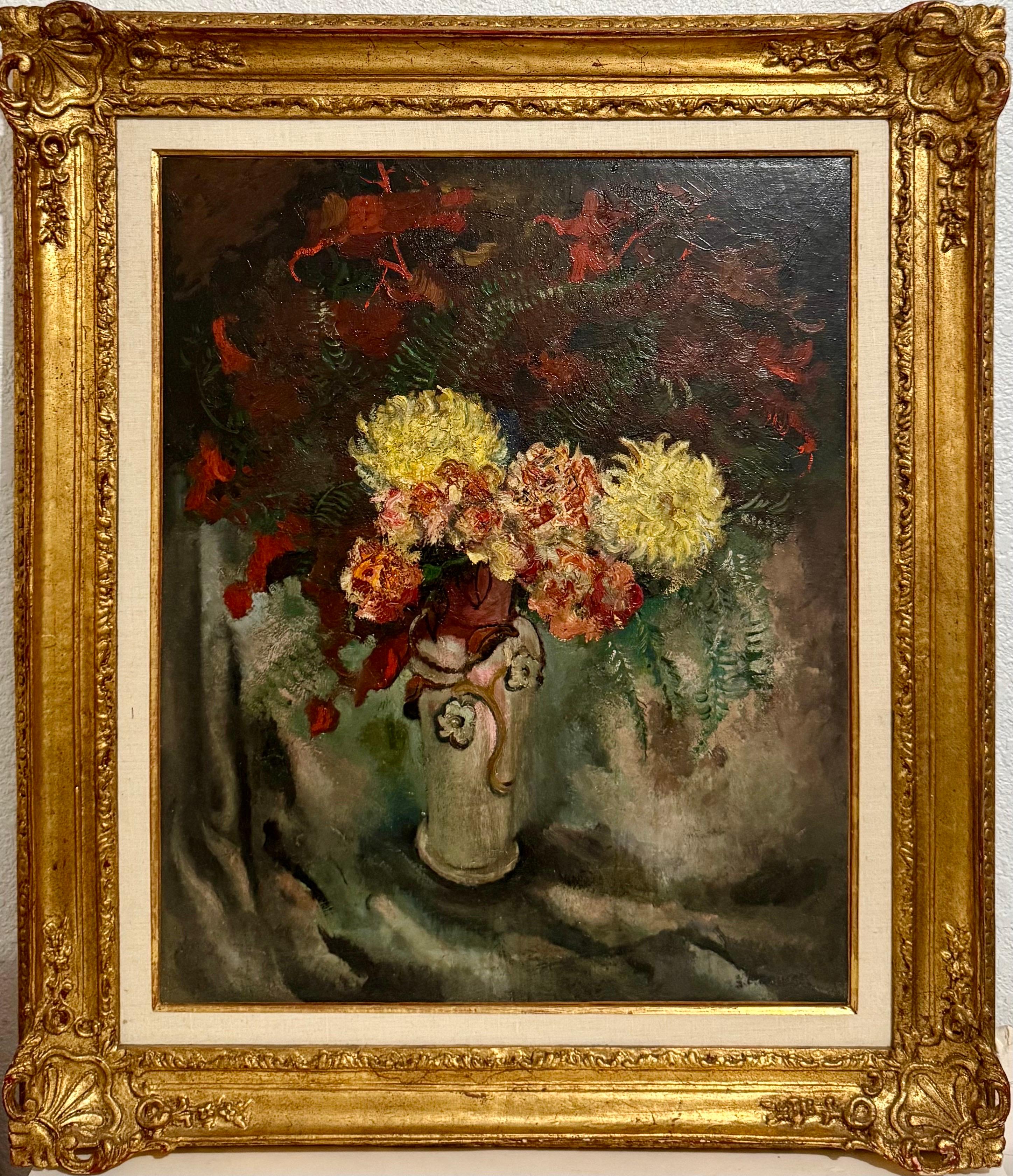 Grande peinture à l'huile moderniste  Fleurs sauvages dans un vase Artiste WPA Nicolai Cikovsky en vente 16