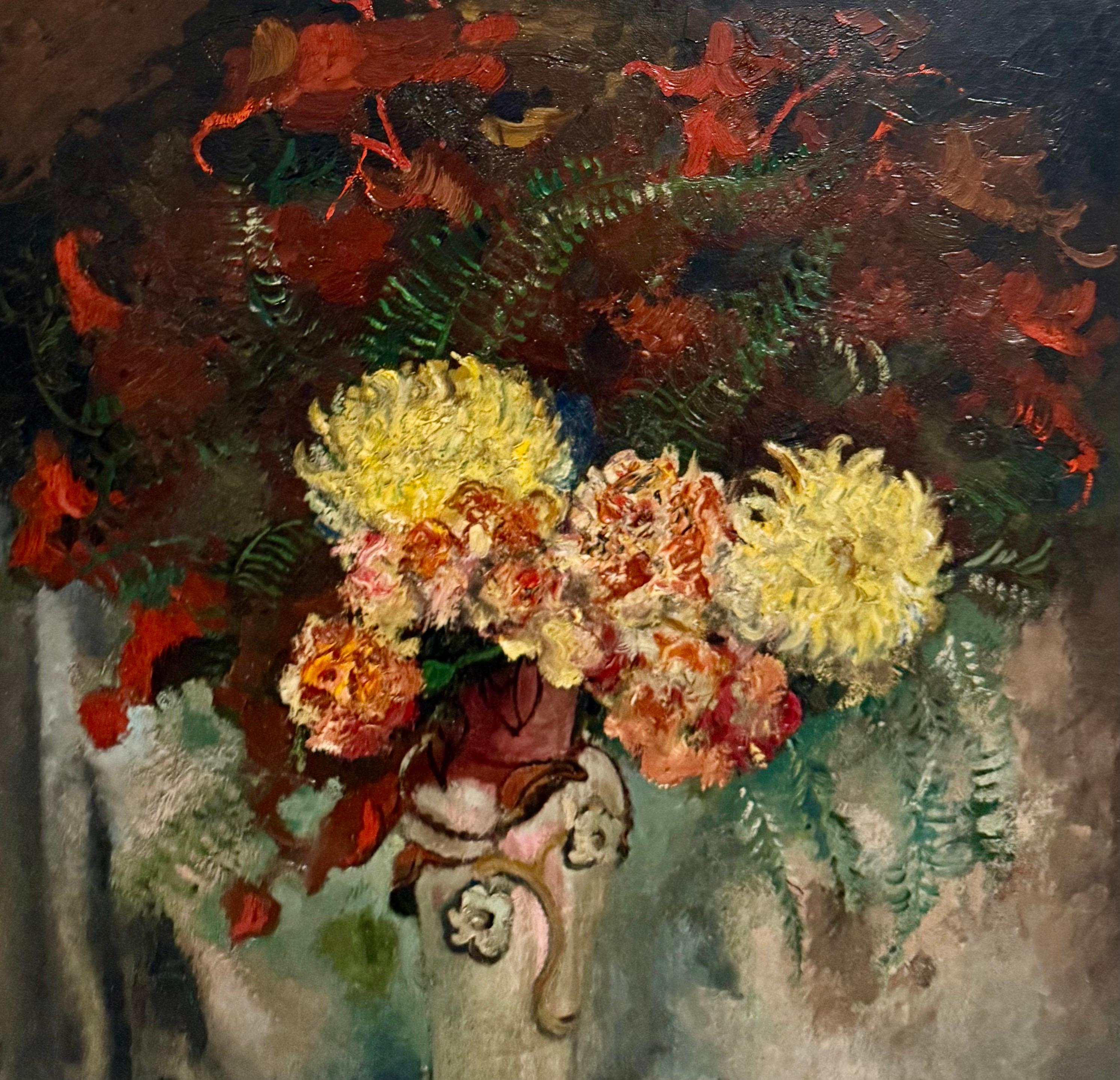Grande peinture à l'huile moderniste  Fleurs sauvages dans un vase Artiste WPA Nicolai Cikovsky en vente 8