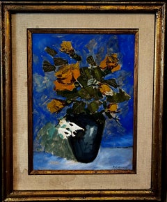 Pittura ad olio floreale modernista Rose, fiori in vaso WPA Artista Nicolai Cikovsky