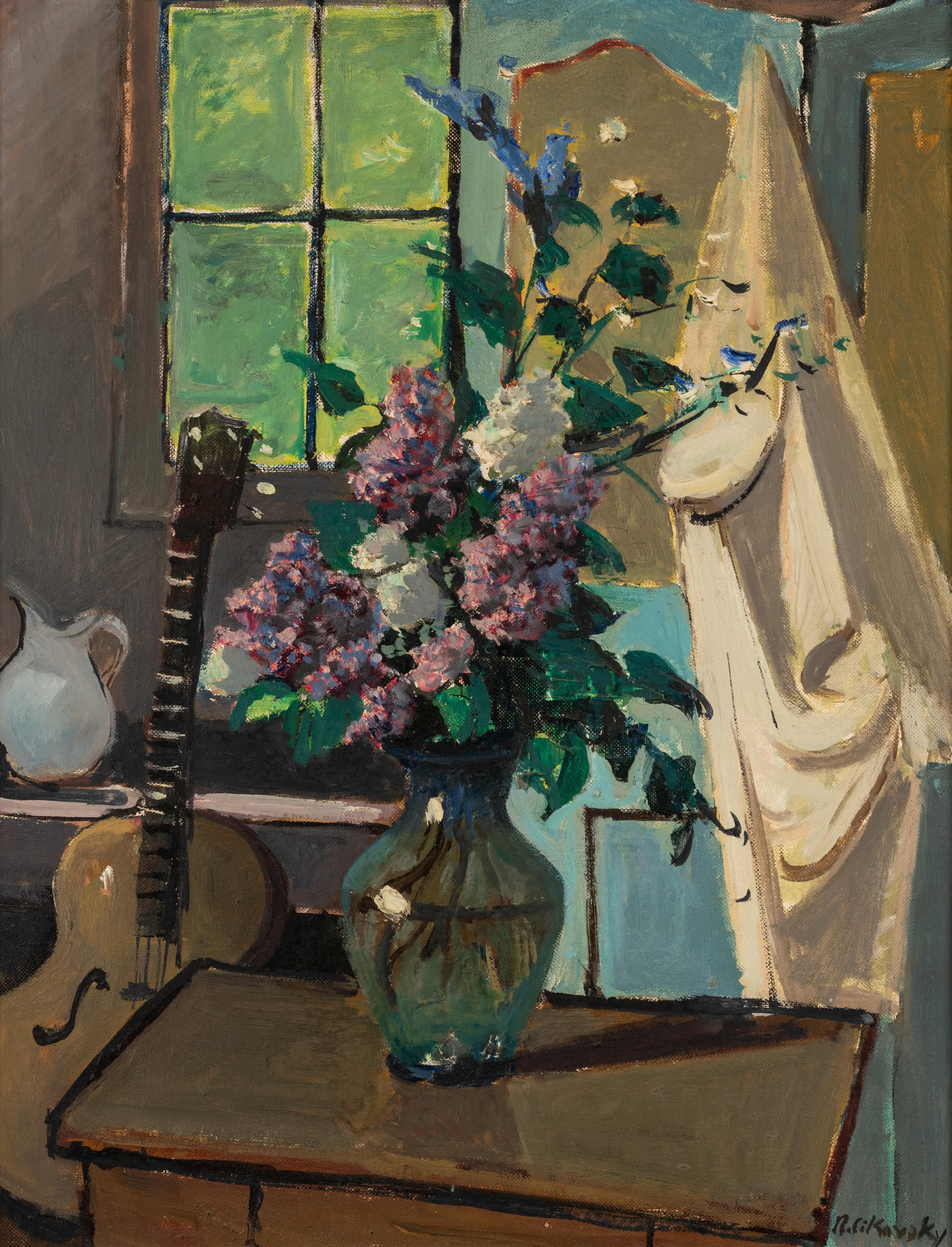 Natura morta con lillà - Painting di Nicolai Cikovsky