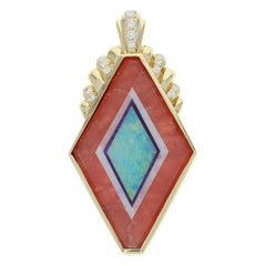 Nicolai Medvedev Gemstone Intarsia Enhancer Pendant, 18 Karat Gold Rhodochrosite