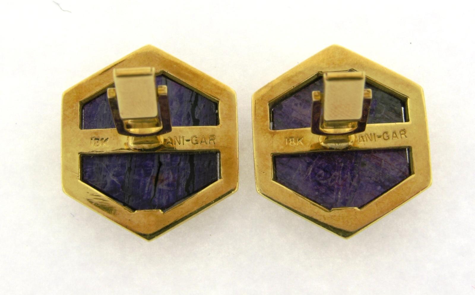 Mixed Cut Nicolai Medvedev Geometric Gemstone Intarsia 18 Karat Gold Cufflinks For Sale