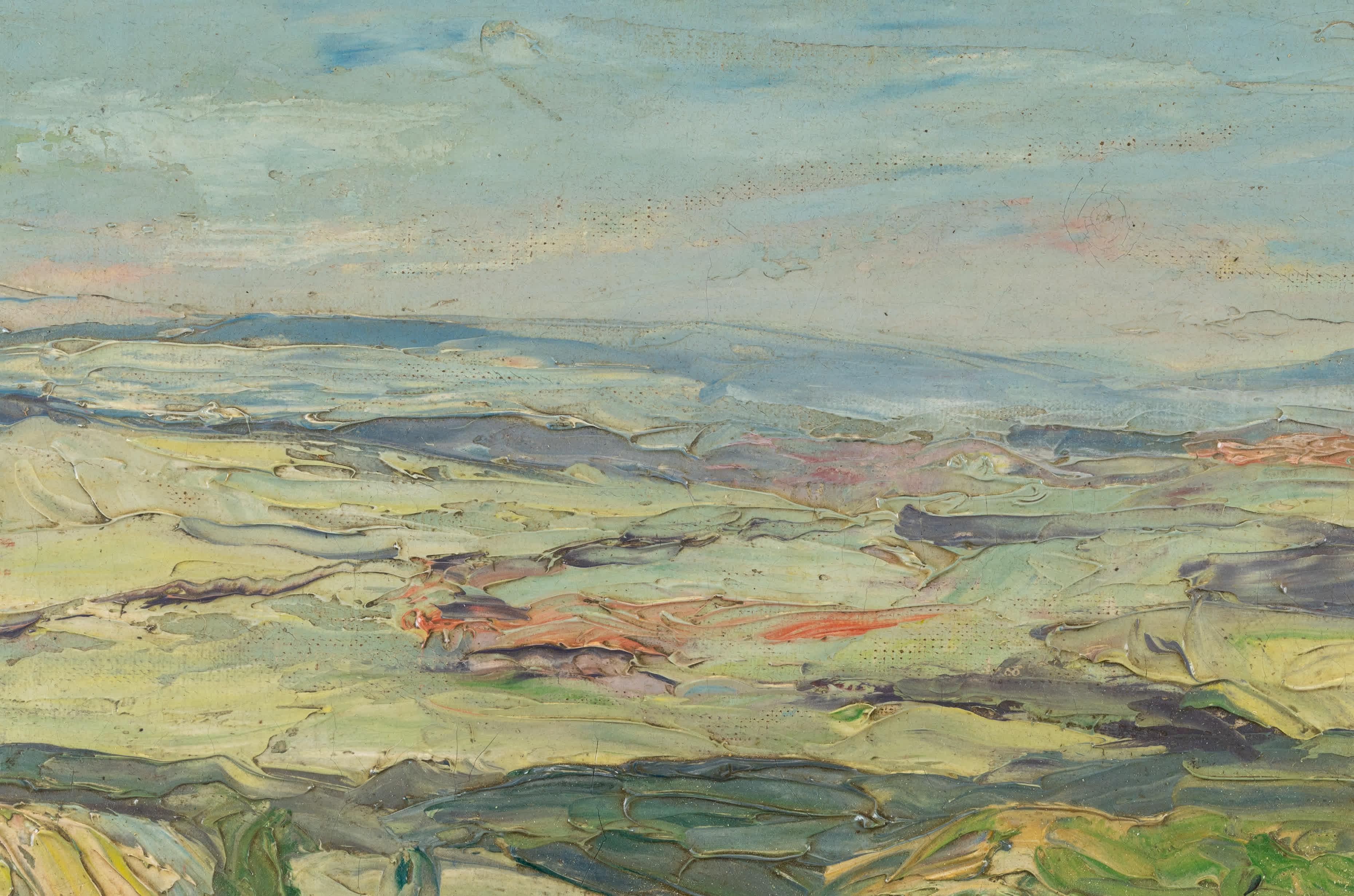 Nicolas Alexandrowitsch Tarkhoff
Russisch, 1871-1930
Blauer Himmel

Öl auf Leinwand
12 ¼ mal 20 Zoll, mit Rahmen 16 ¼ mal 24 Zoll
Signiert unten rechts

War ein in Russland geborener Impressionist. Am 20. Januar 1871 in Moskau als Sohn einer
