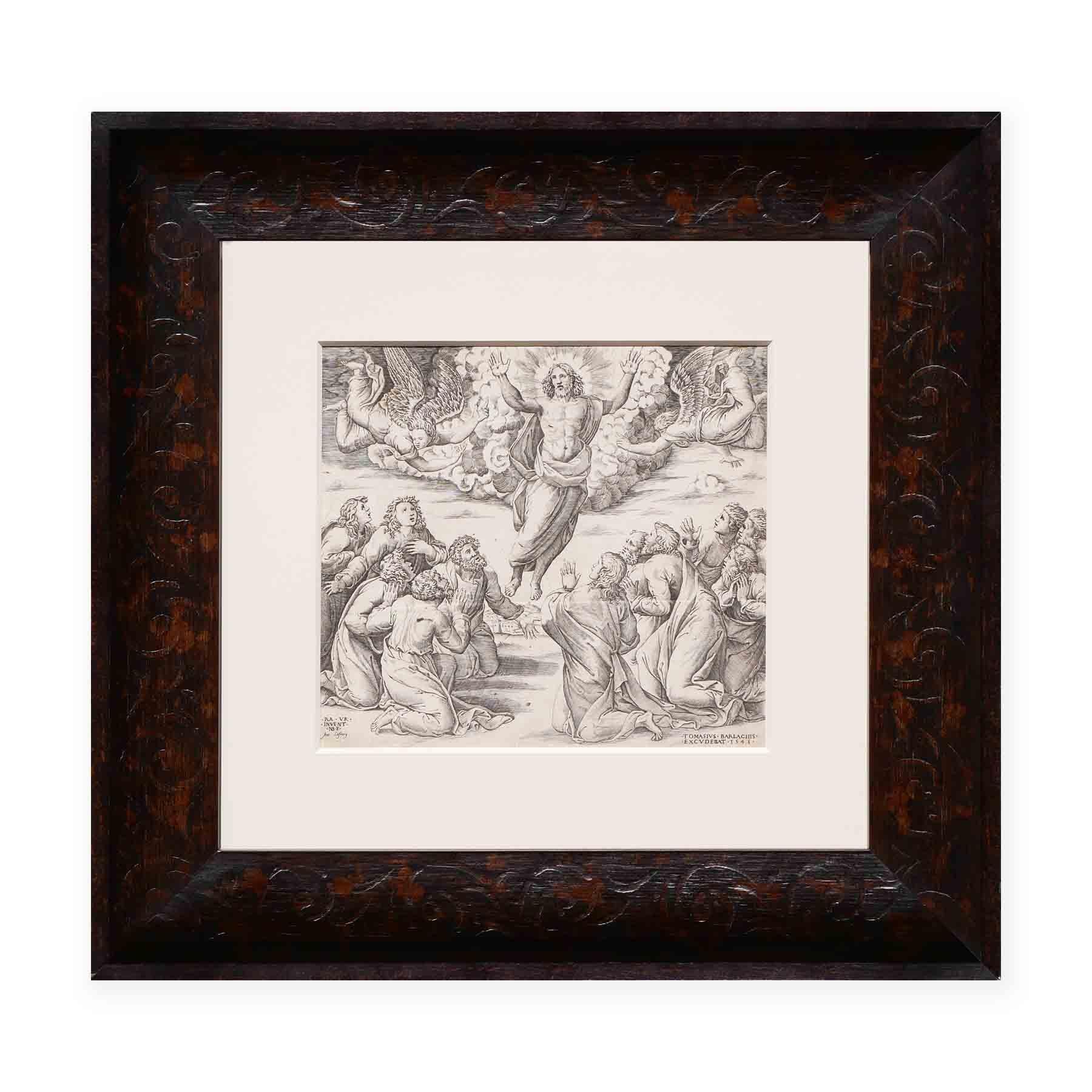“Ascension of Christ” Black and White Biblical Figurative Lithograph - Realist Print by Nicolas Beatrizet