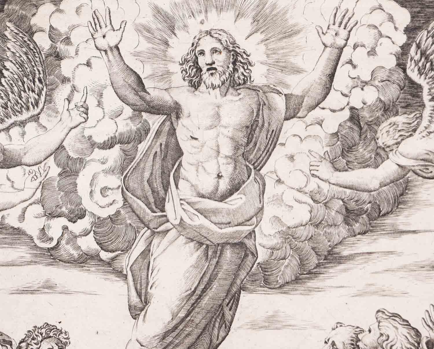 “Ascension of Christ” Black and White Biblical Figurative Lithograph For Sale 4