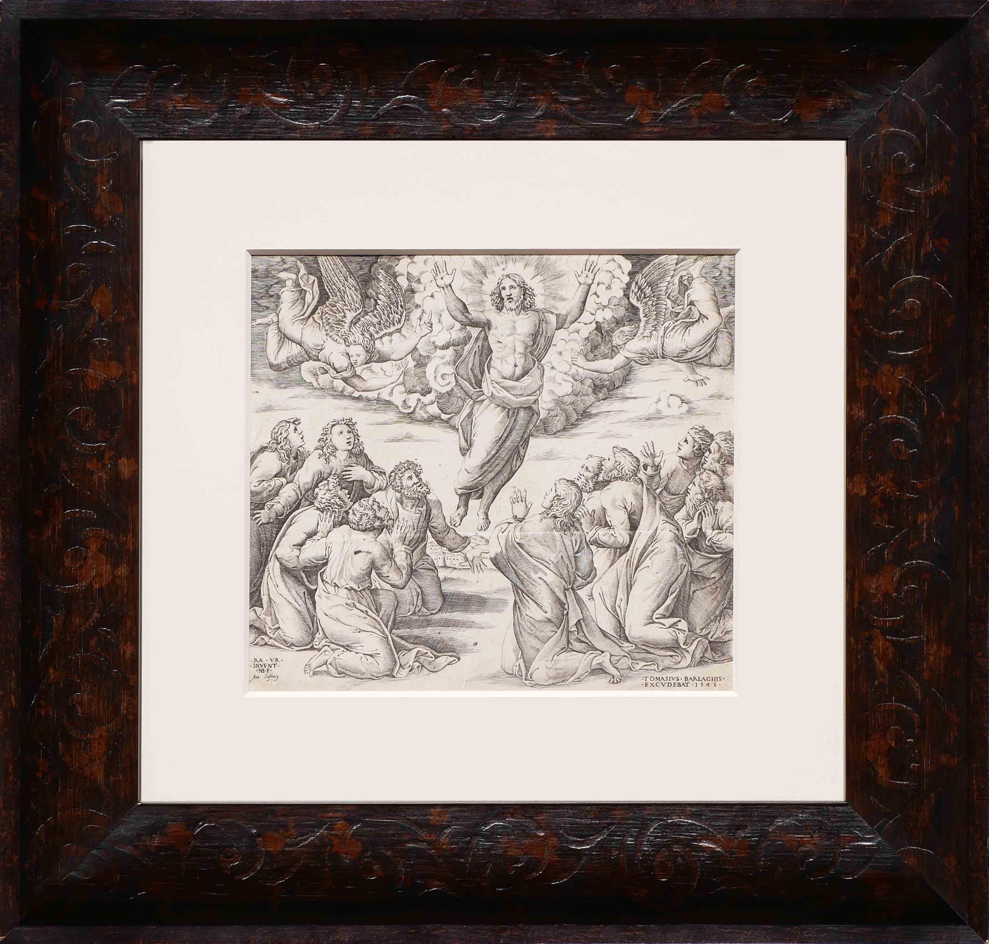 “Ascension of Christ” Black and White Biblical Figurative Lithograph - Print by Nicolas Beatrizet