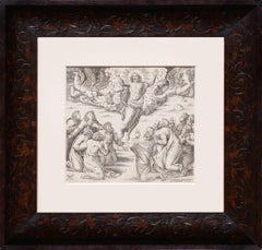 Lithographie figurative biblique en noir et blanc « Ascension du Christ »