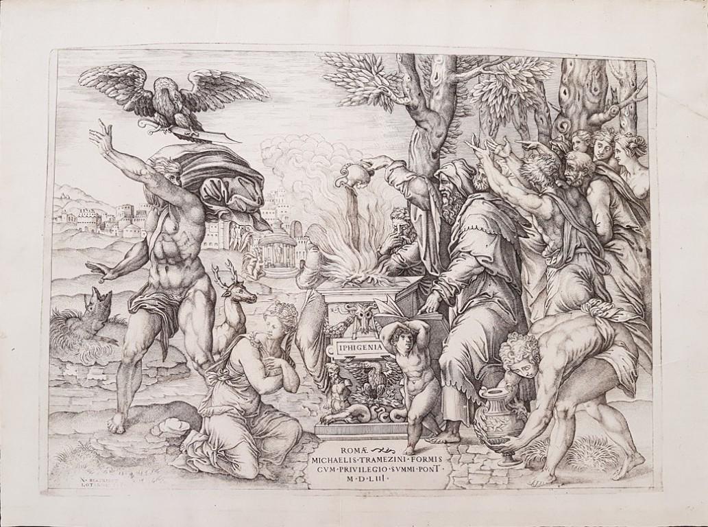Nicolas Beatrizet Figurative Print - The Sacrifice of Iphigenia