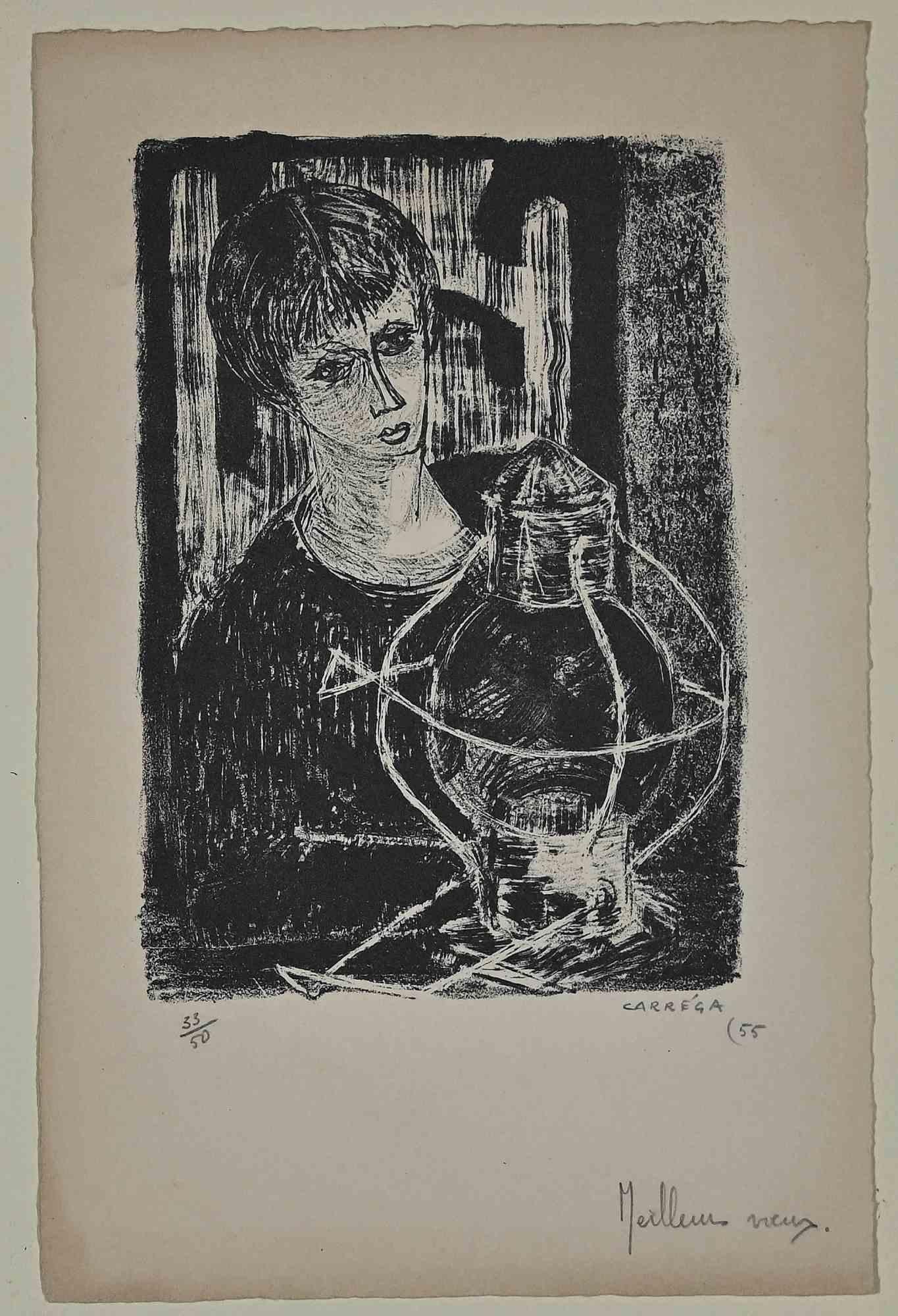 Portrait - Original Etching by Nicolas Carréga - 1955