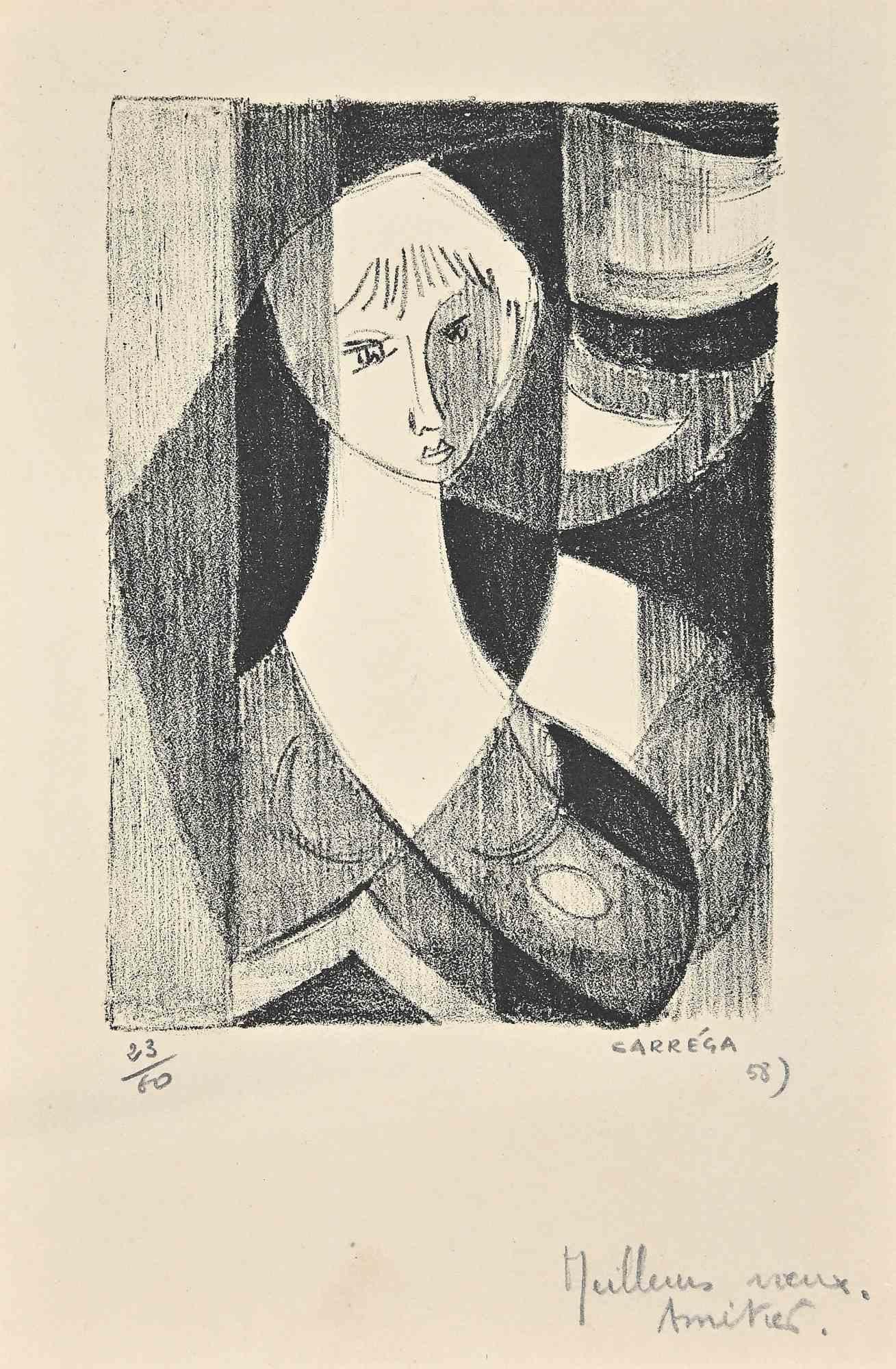 Portrait - Lithograph by Nicolas Carréga - 1958