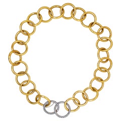 Nicolas Cola 18 Karat Yellow White Gold Diamond Circle Link Chain Necklace