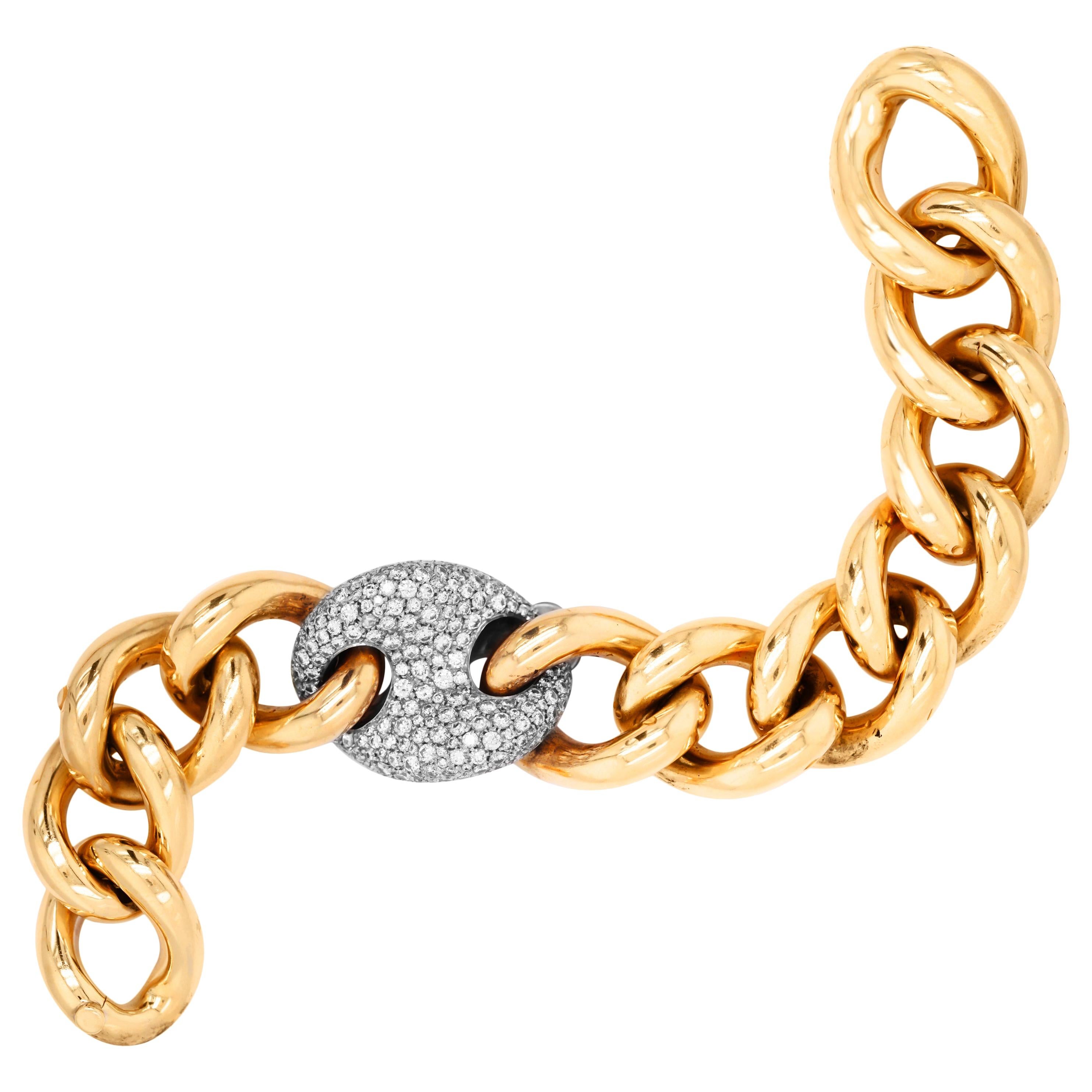 Nicolas Cola 18 Karat Yellow White Gold Diamond Large Link Bracelet