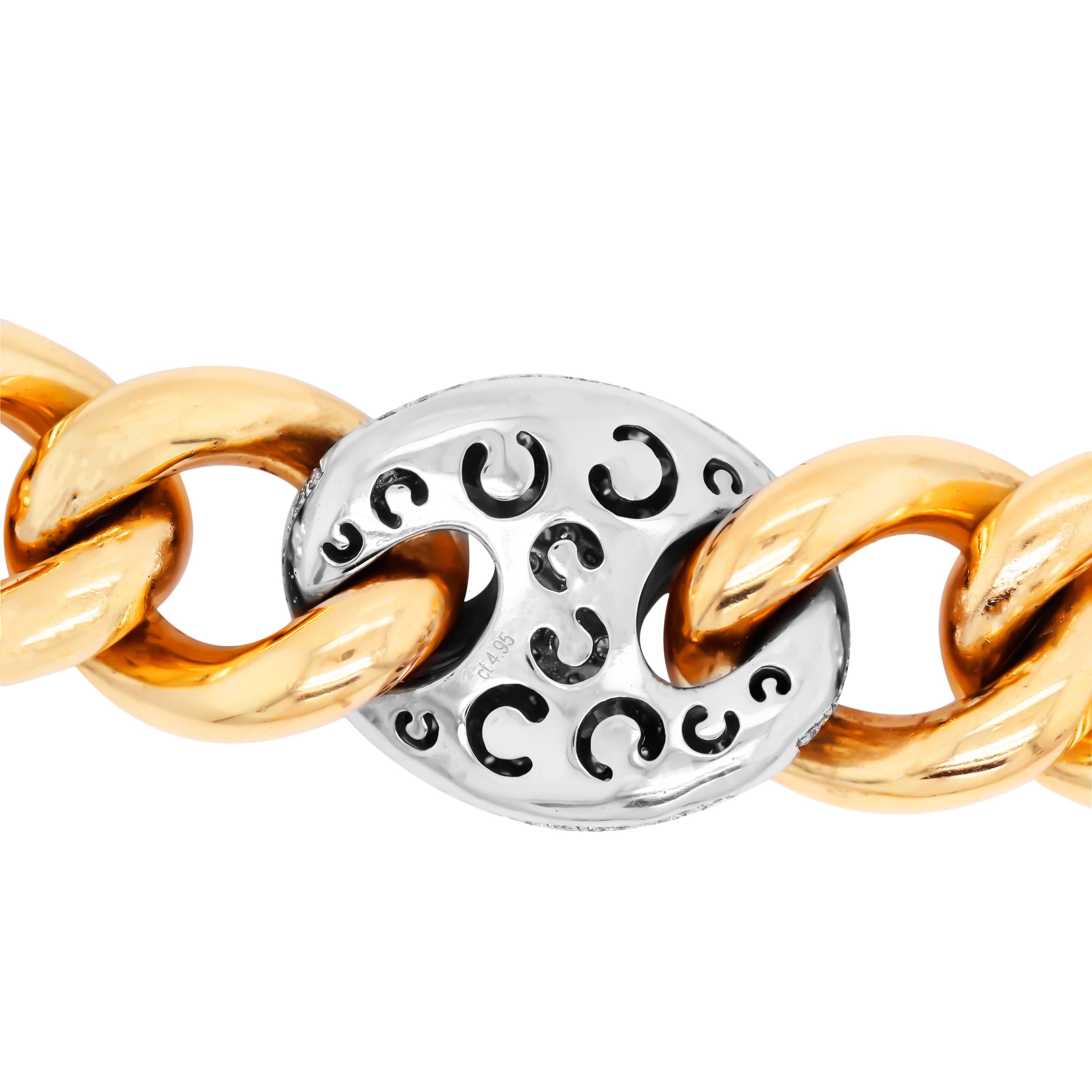 Contemporary Nicolas Cola 18 Karat Yellow White Gold Diamond Large Link Bracelet