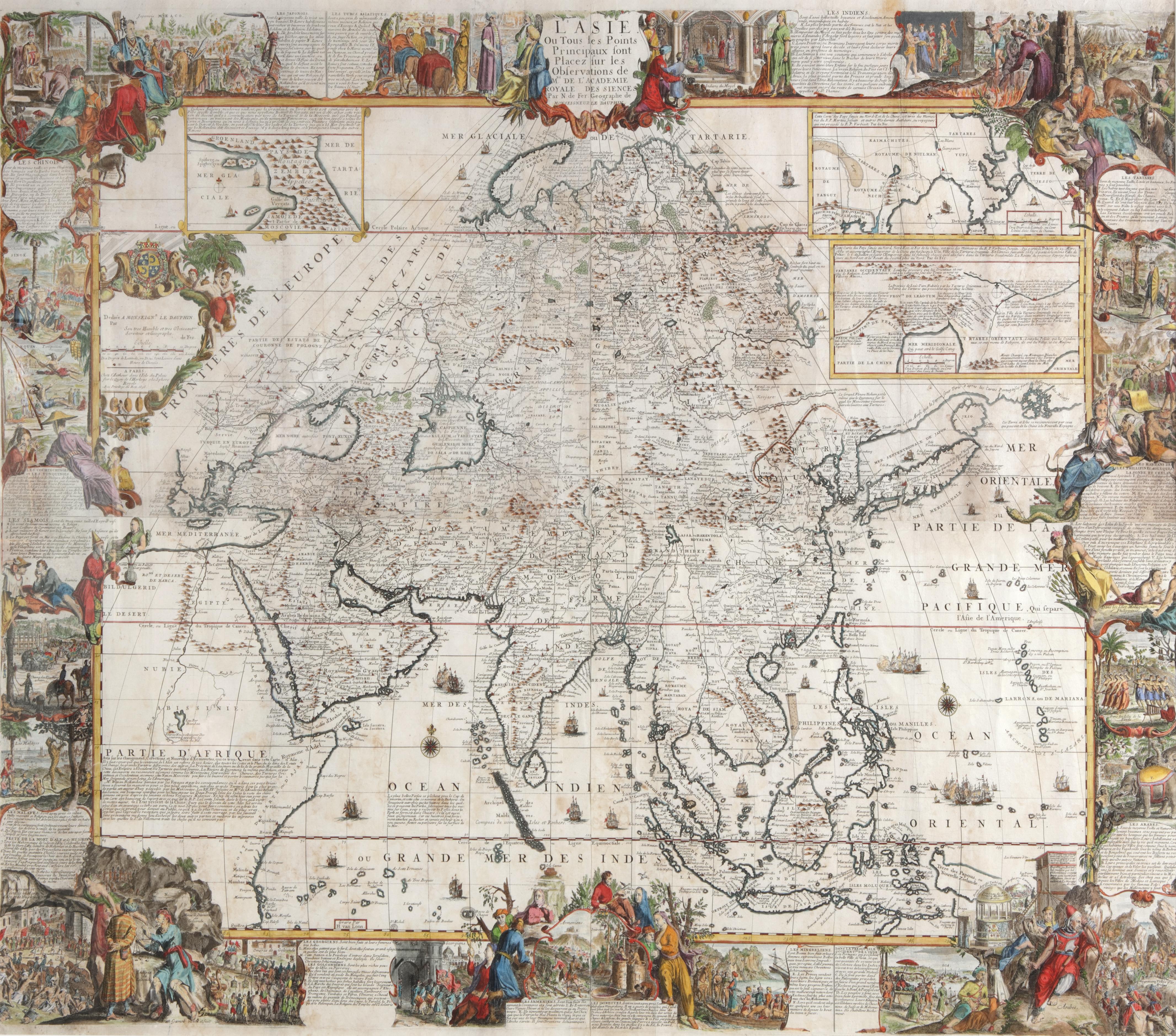 Important giant Map of Asia, for the King of France, 1696 - Print by Nicolas de Fer