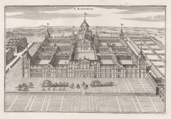 L'Escurial, architectural engraving view of the Escorial, Madrid, Spain, 1705