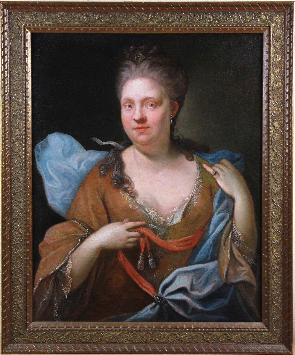 Nicolas De Largilliere (1656-1746) Portrait Painting – Öl auf Leinwand Porträt Elisabeth de Fontenay Kreis von Largilliere mit Rahmen, Öl