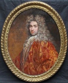 Oval Portrait of a Wigged Gentleman - French 17th century art oil painting