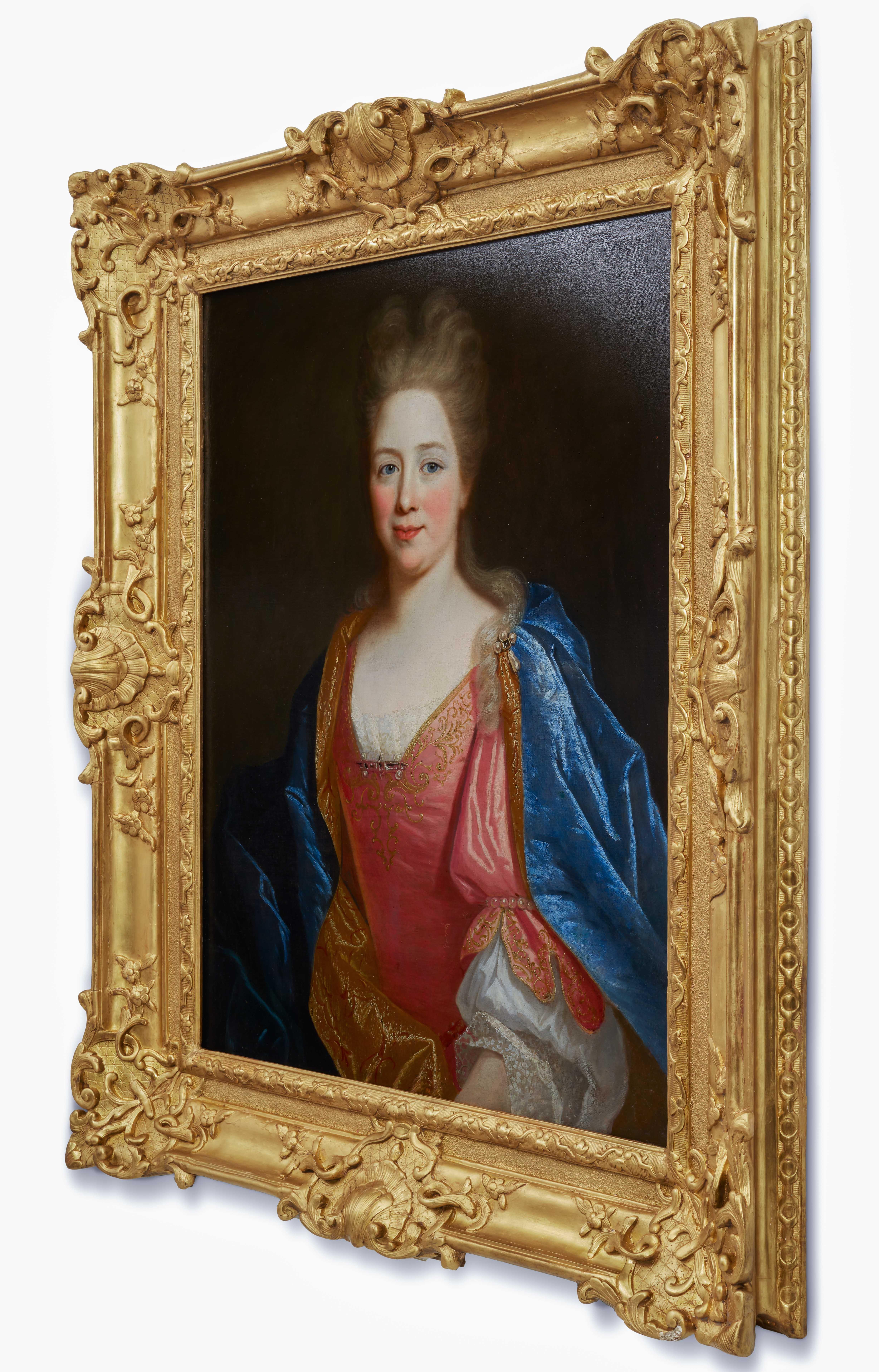 Porträt einer Dame und Porträt eines Herren, Samt- und Seidengewand um 1700 Französisch im Angebot 3