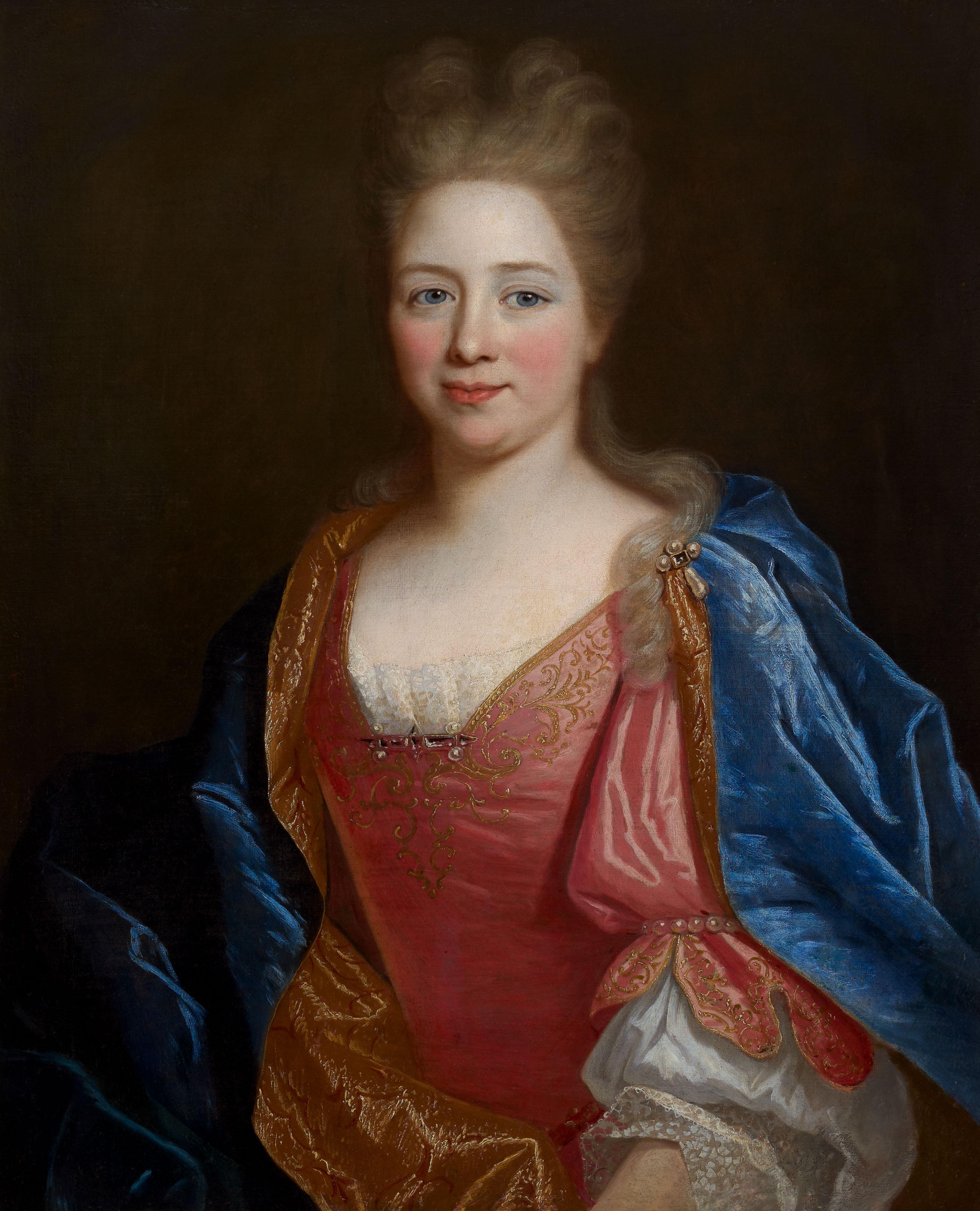 Porträt einer Dame und Porträt eines Herren, Samt- und Seidengewand um 1700 Französisch im Angebot 4