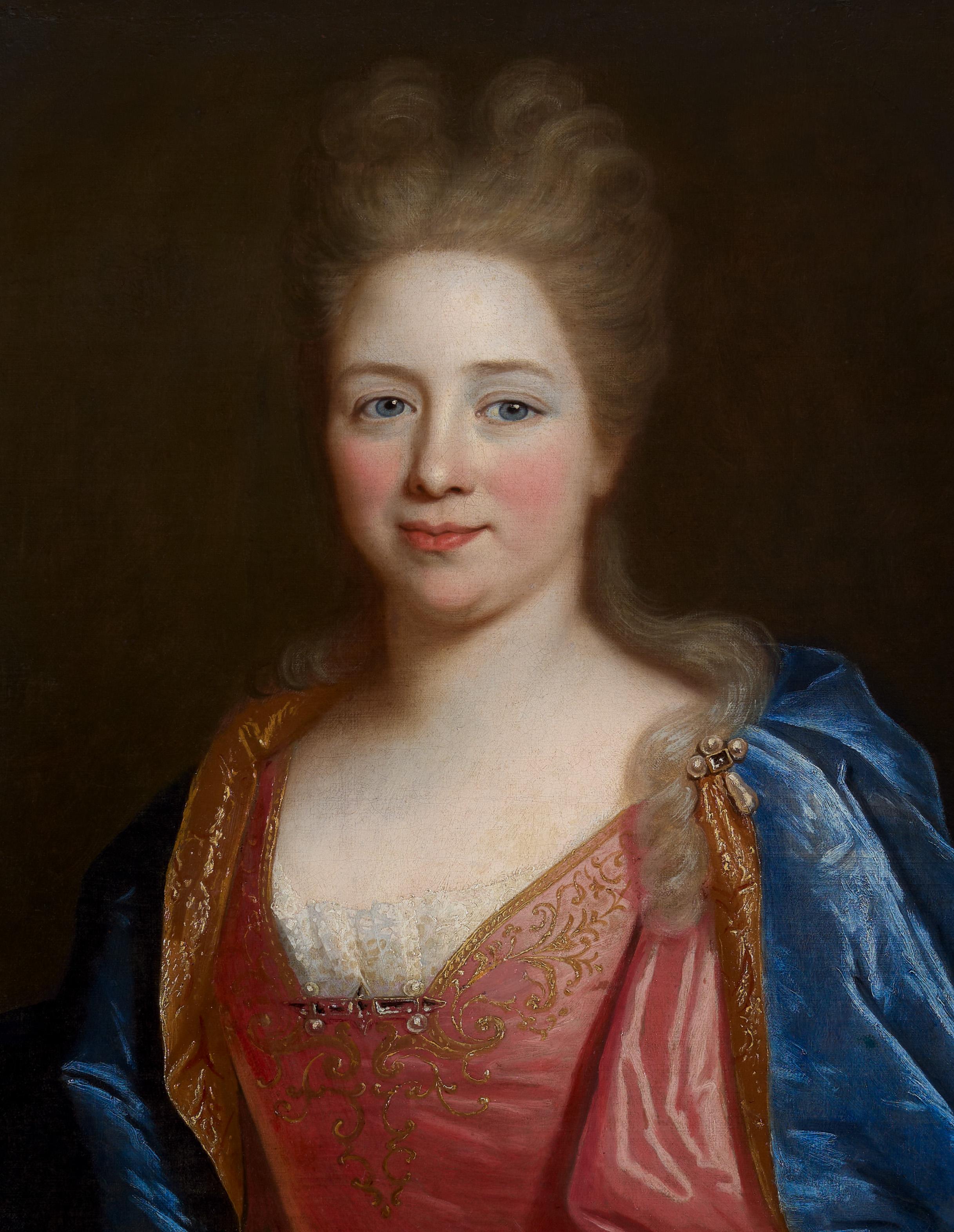Porträt einer Dame und Porträt eines Herren, Samt- und Seidengewand um 1700 Französisch im Angebot 5