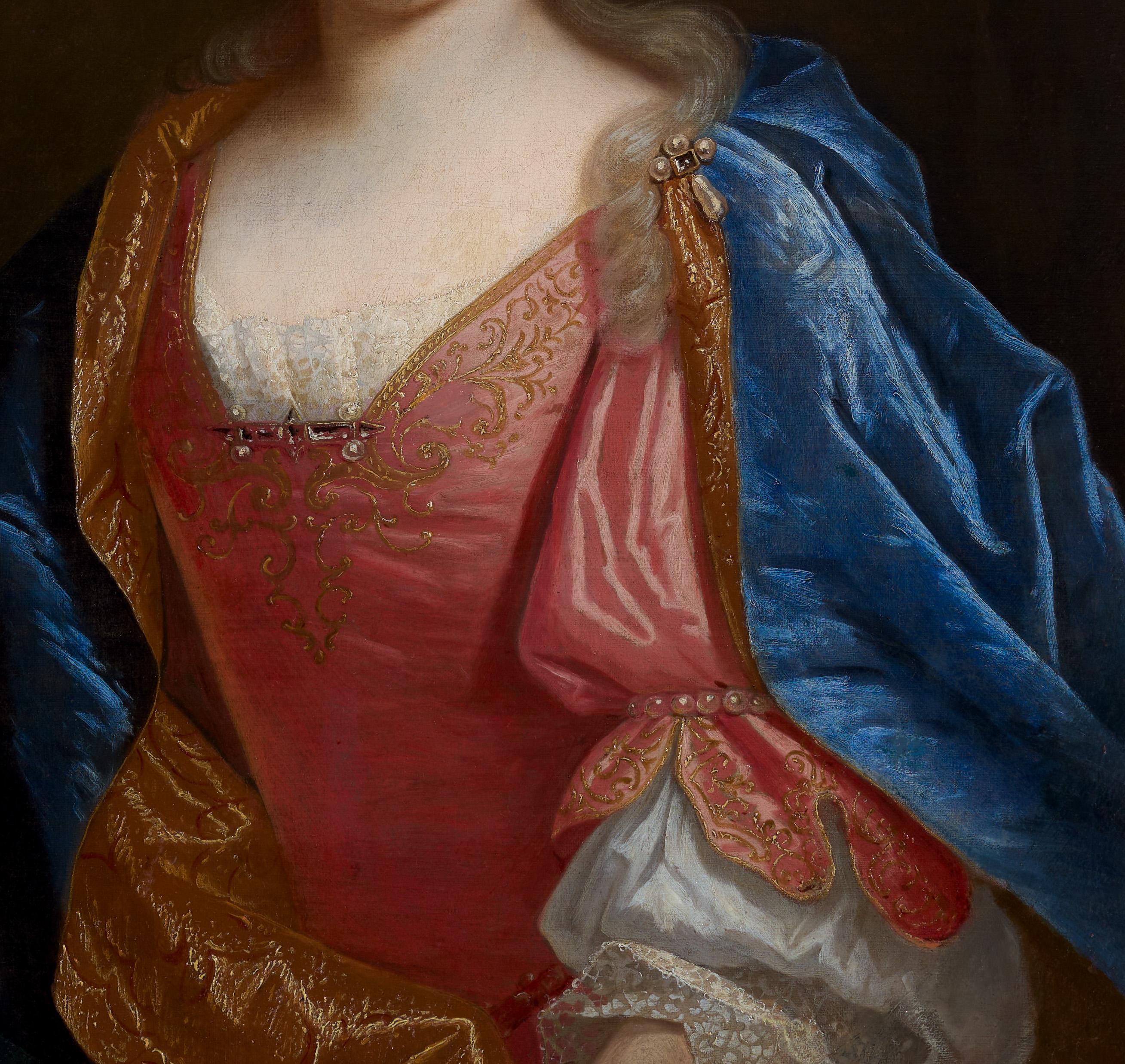 Porträt einer Dame und Porträt eines Herren, Samt- und Seidengewand um 1700 Französisch im Angebot 6