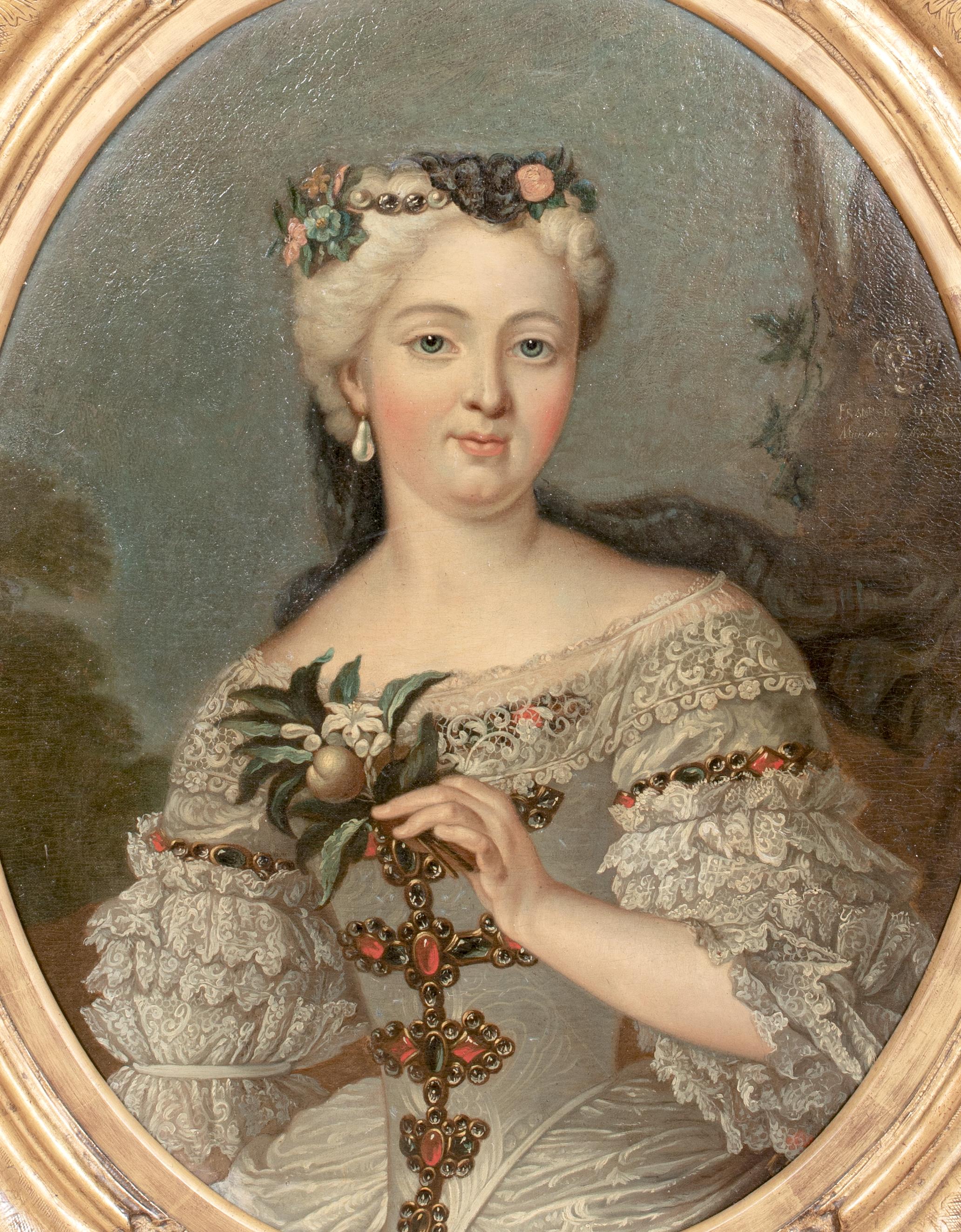 PORTRAIT OF FRANCOISE D'AUBIGNE MARQUISE DE MAINTENON, 17th Century - Brown Portrait Painting by Nicolas De Largilliere