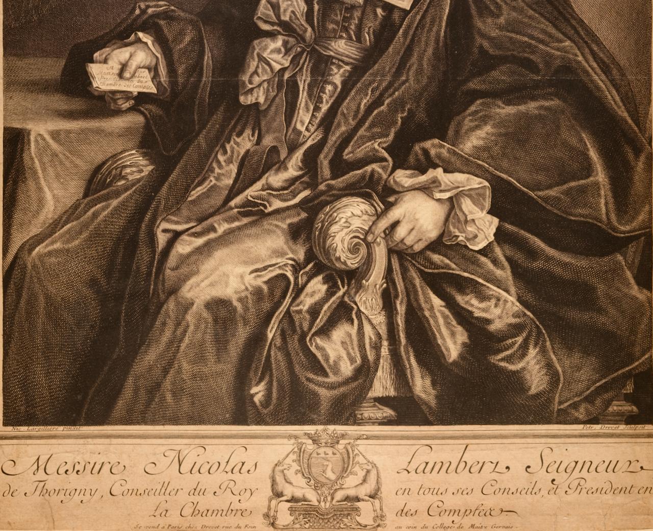N. Lambert Seigneur de Thorigny: 17. Jh. Gestochenes Porträt nach Largillière im Angebot 2
