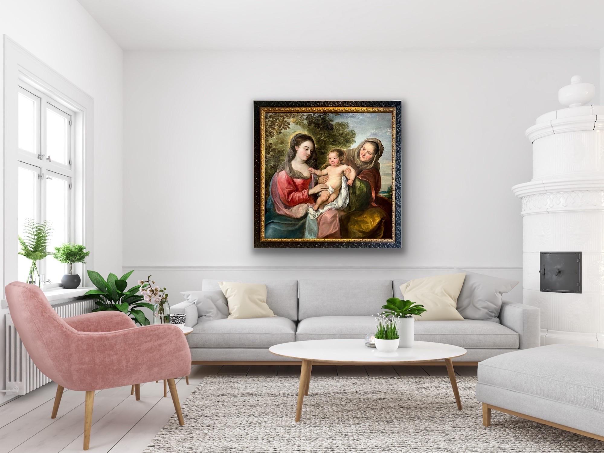 Large 17th century religious family painting - Mary with Christ and Anna For Sale 5