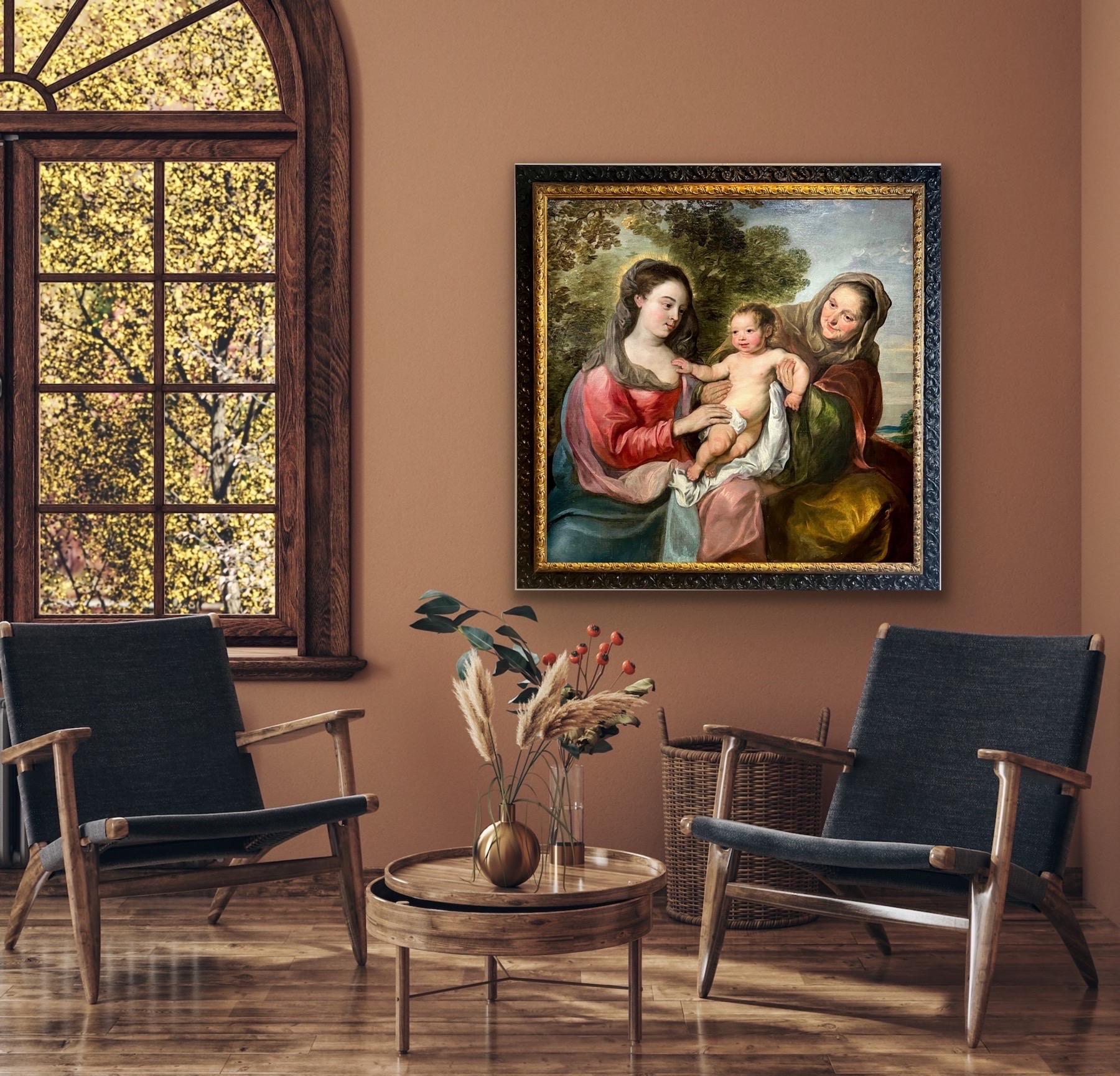 Large 17th century religious family painting - Mary with Christ and Anna - Painting by Nicolas de Liemaker