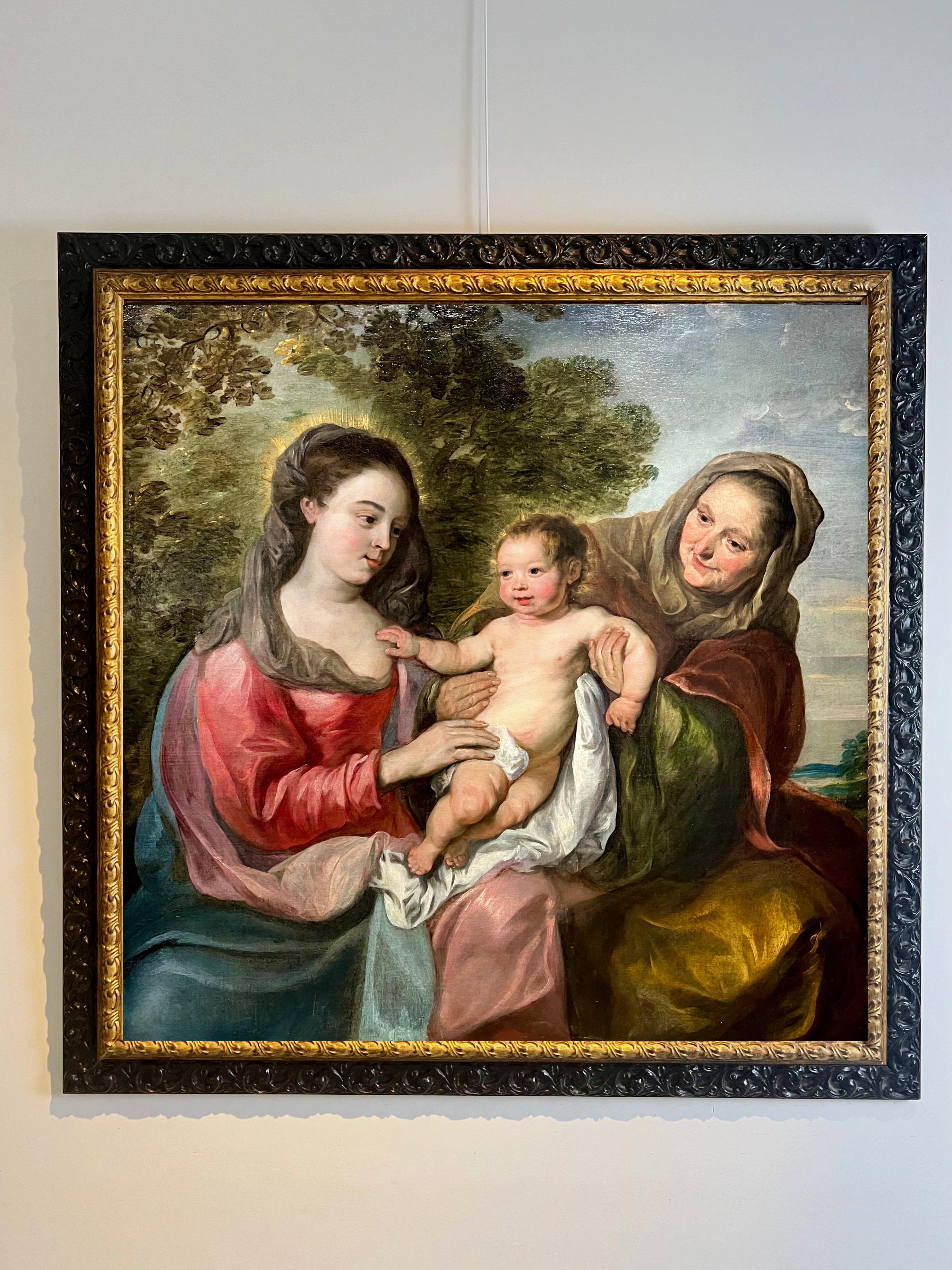 Großes religiöses Familiengemälde aus dem 17. Jahrhundert – Maria mit Christus und Anna (Alte Meister), Painting, von Nicolas de Liemaker