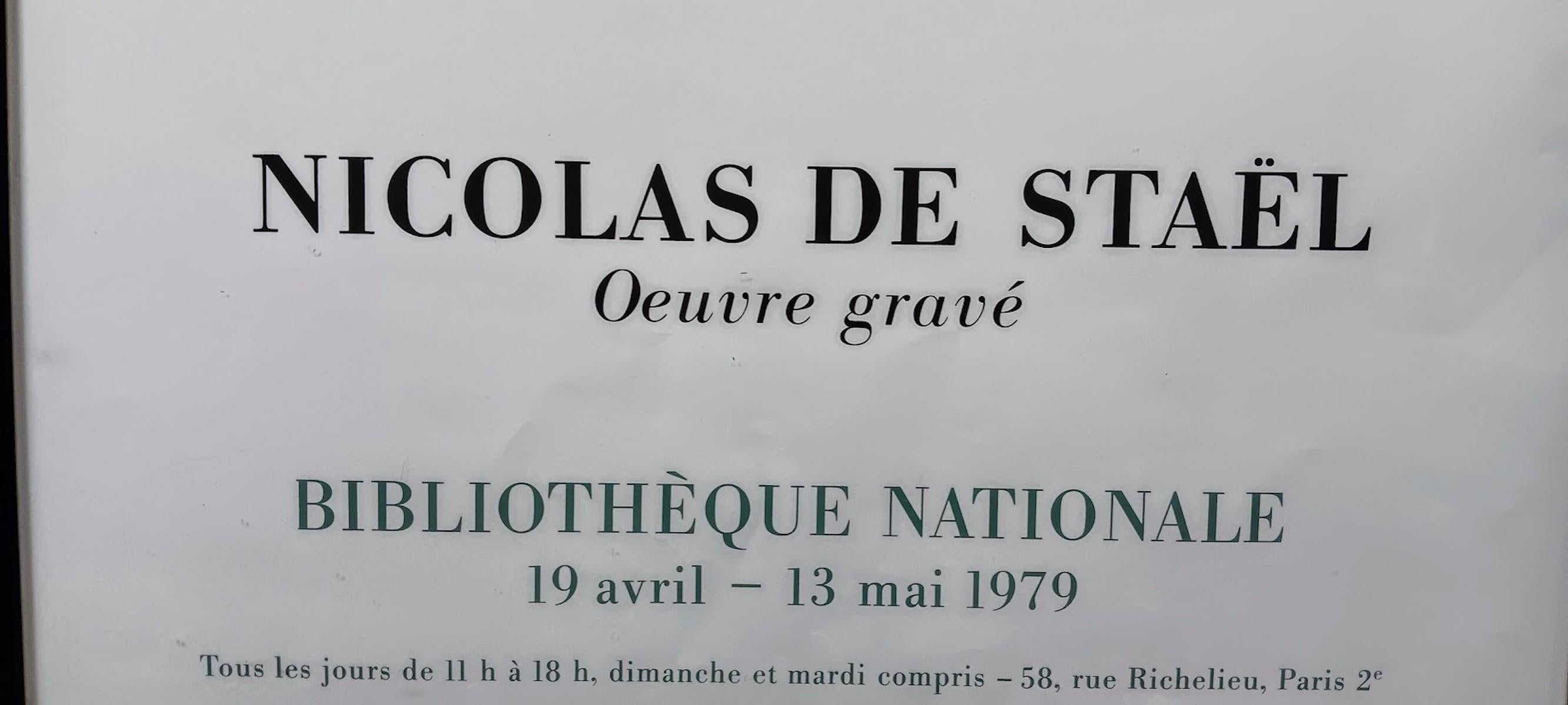 Nicolas DE STAEL, Oeuvre gravé, Bibliotheque Nationale Exhibition, 1979
Original print poster, size is framed 
Excellent condition
