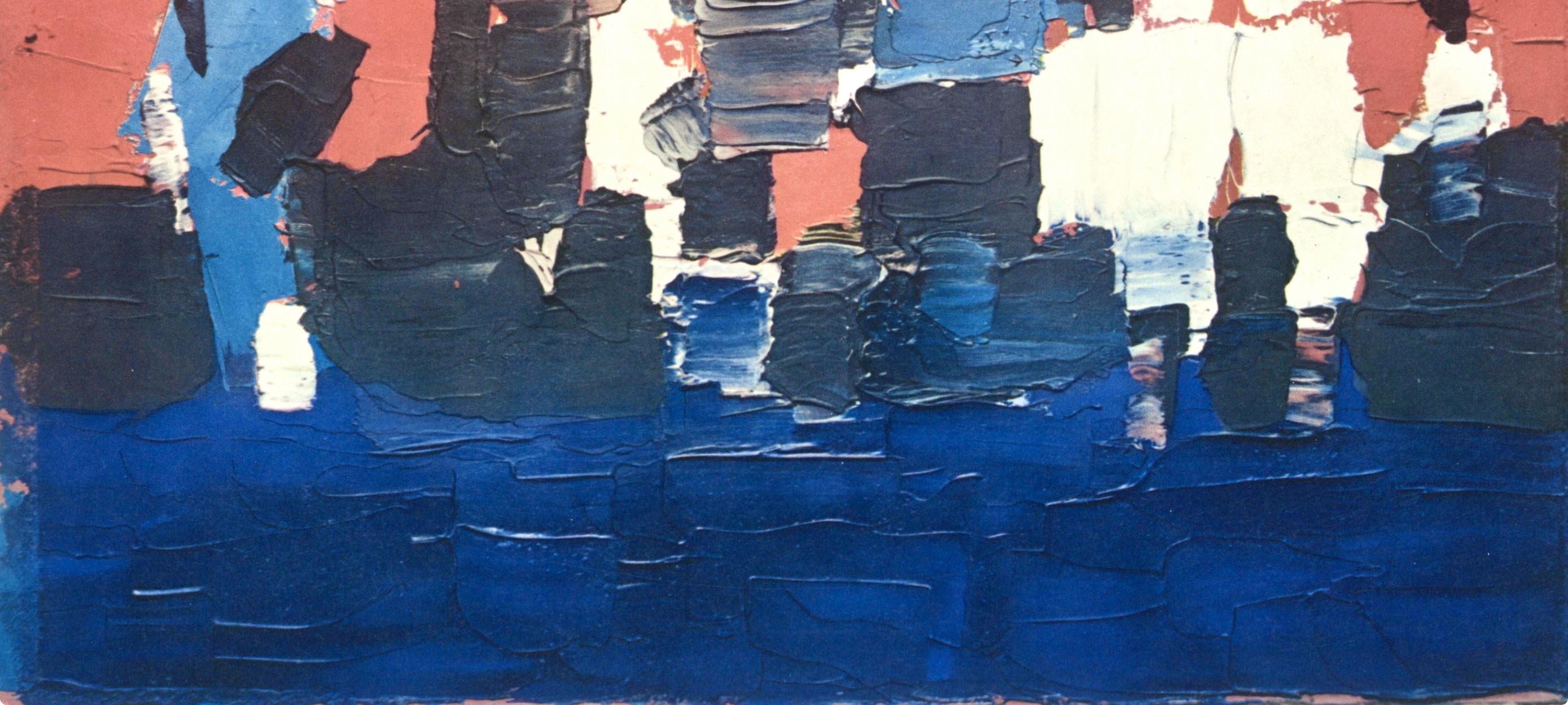 de Staël, Les petits footballeurs, Peintres d'aujourd'hui (after) - Purple Abstract Print by Nicolas de Staël