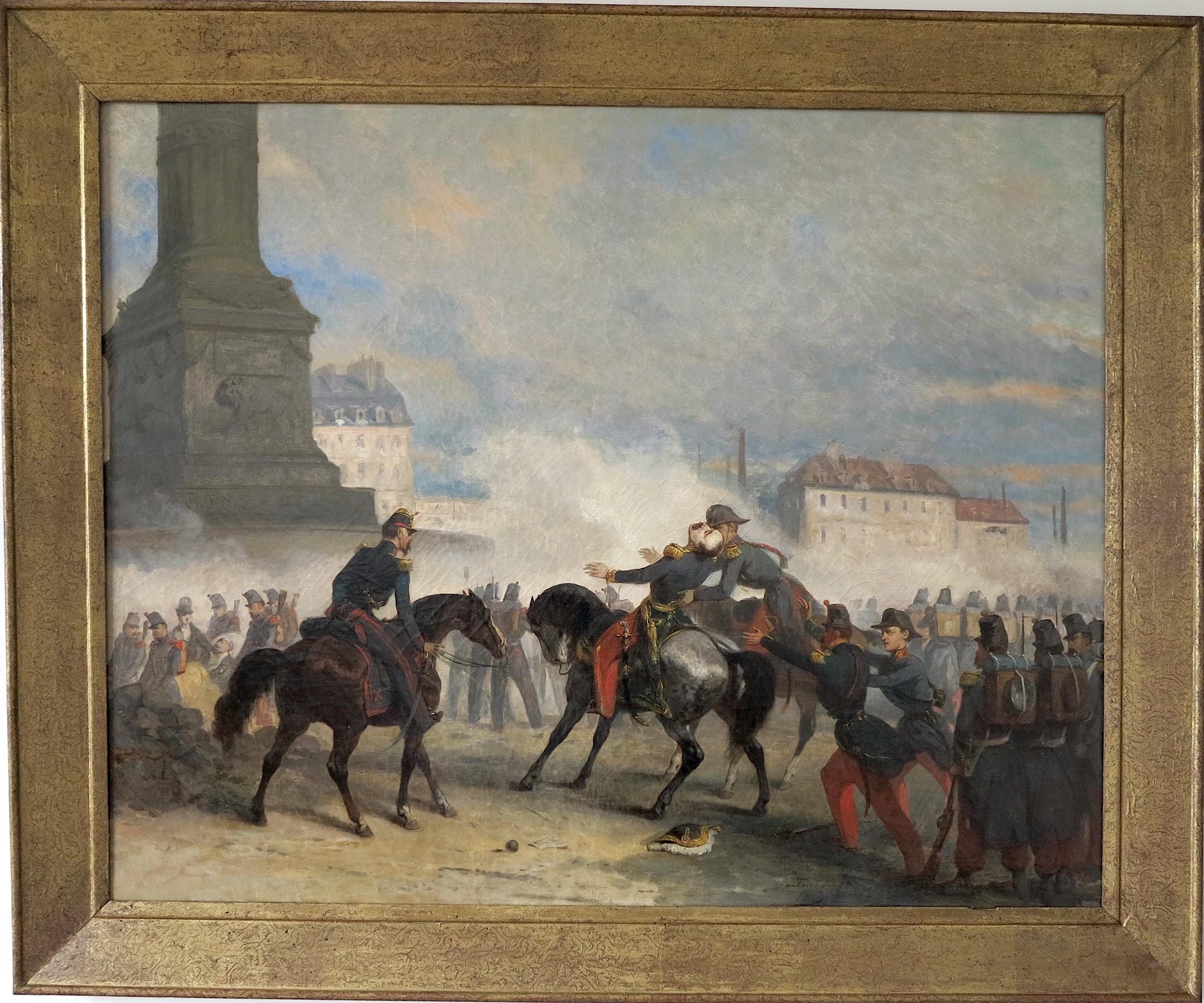 Portrait Painting Nicolas Edward Gabé - The death of General Négrier on Place de la Bastille, Paris - France