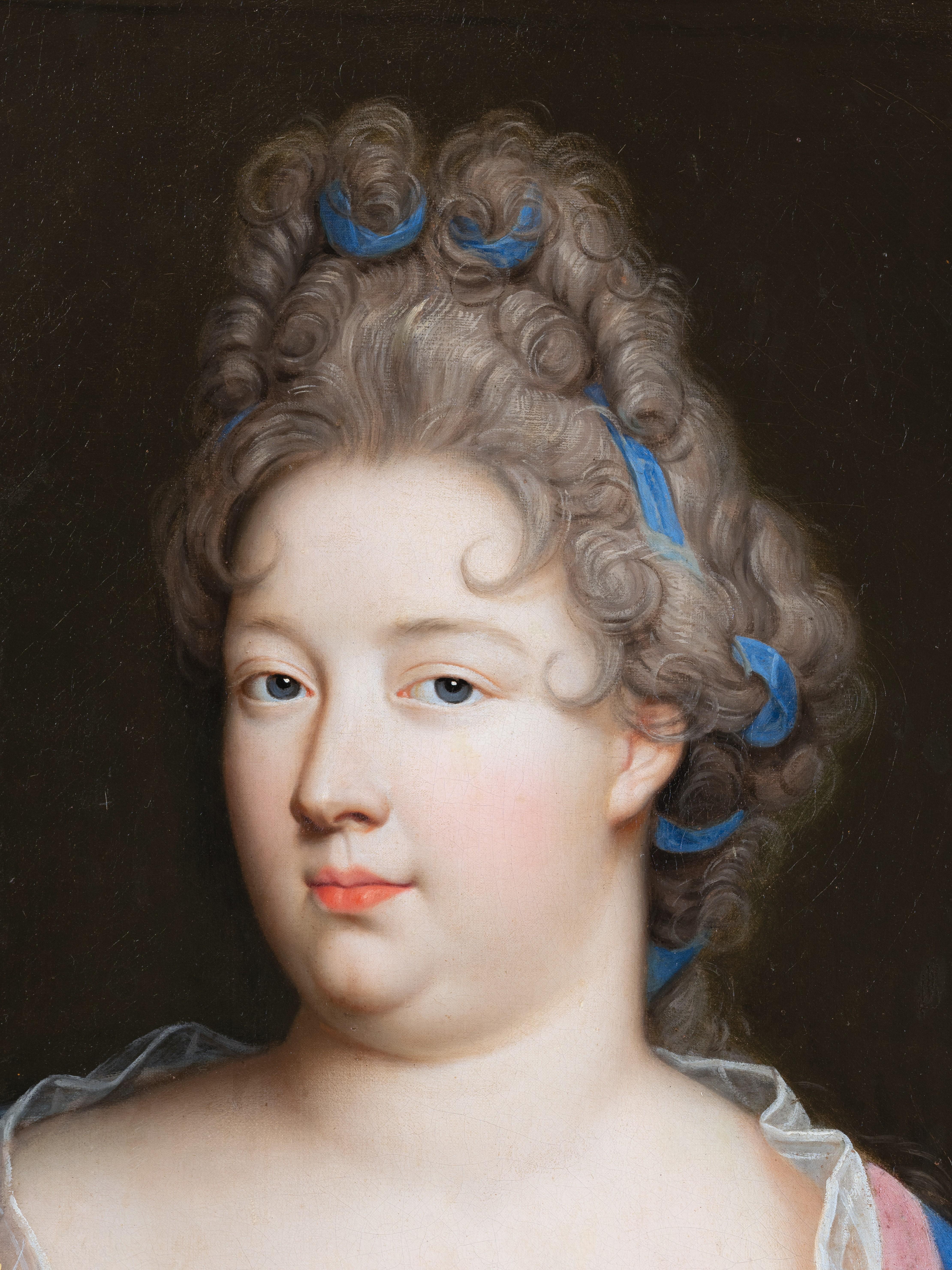 Portrait d'une femme 
Attribué à Nicolas Fouché (Troyes, 1653-Paris, 1733)
Fin du XVIIe siècle École française, Paris, vers 1690-1695
non signé

Huile sur toile : h. 99 cm, l. 79 cm
Important cadre d'époque Louis XIV en bois de gitllier richement