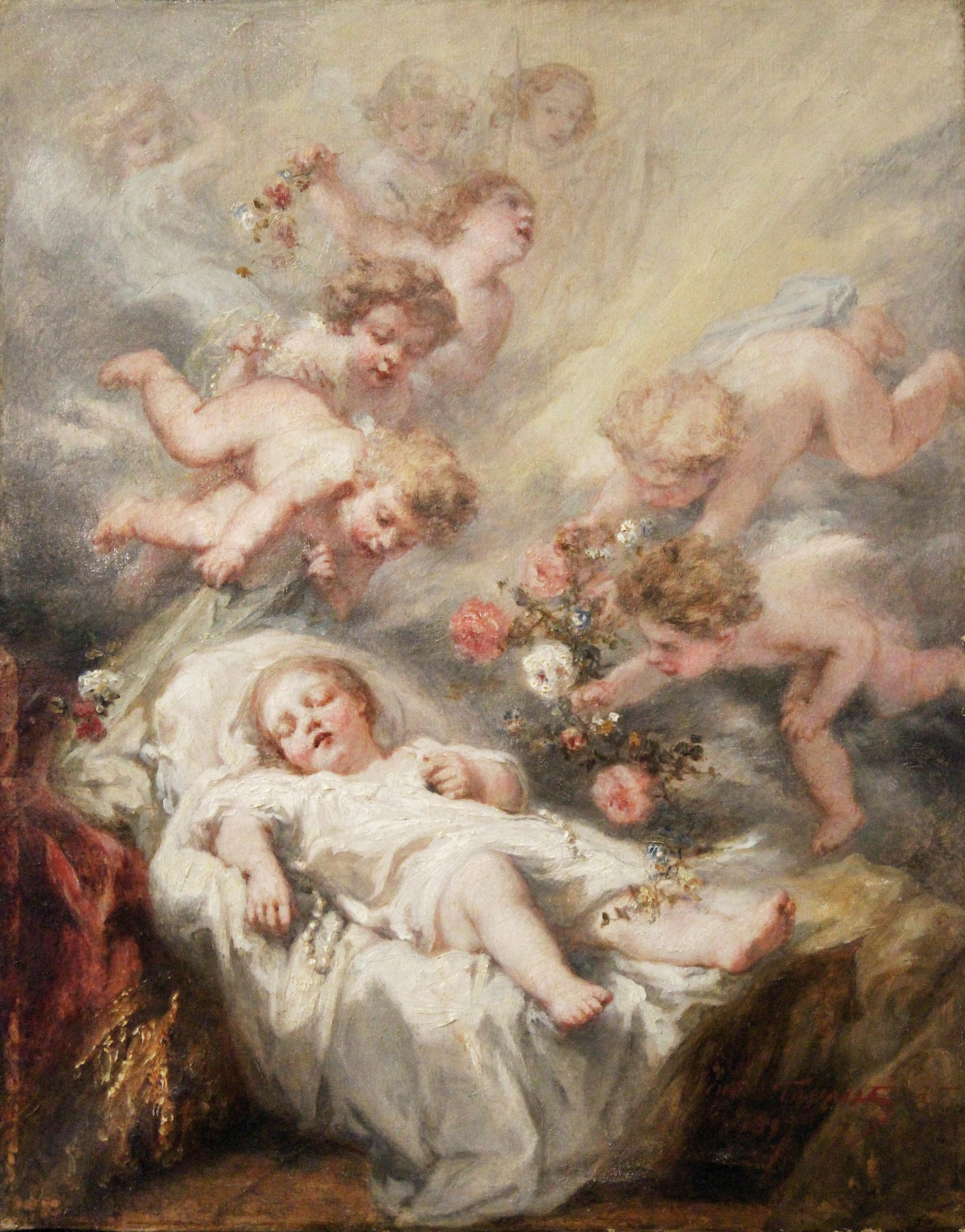 The sleep of Innocence - Painting by Nicolas François Octave Tassaert