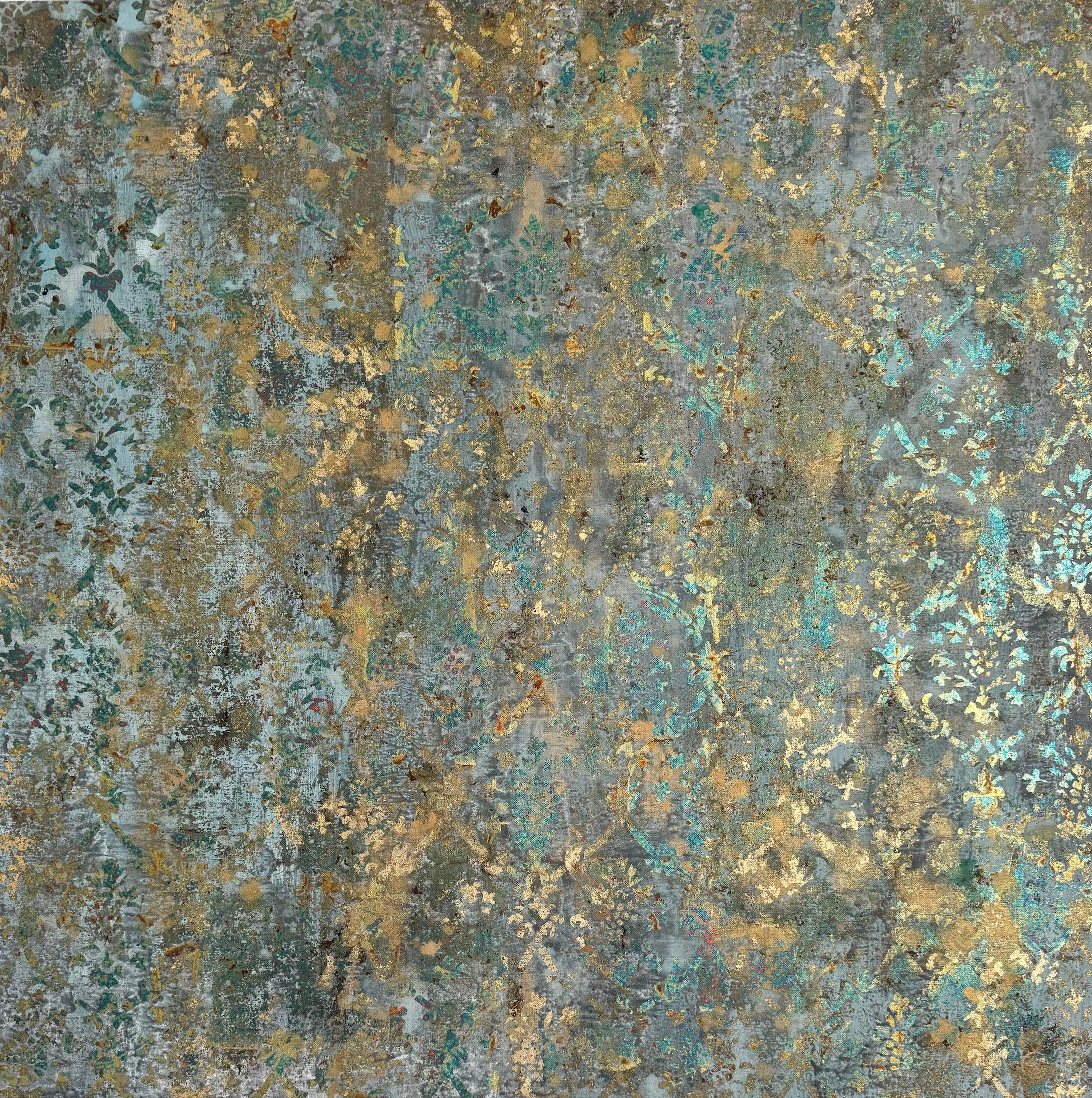 Abstracción 100-298 24 de Nicolas Galtier - Pintura Abstracta, Azul y Dorado