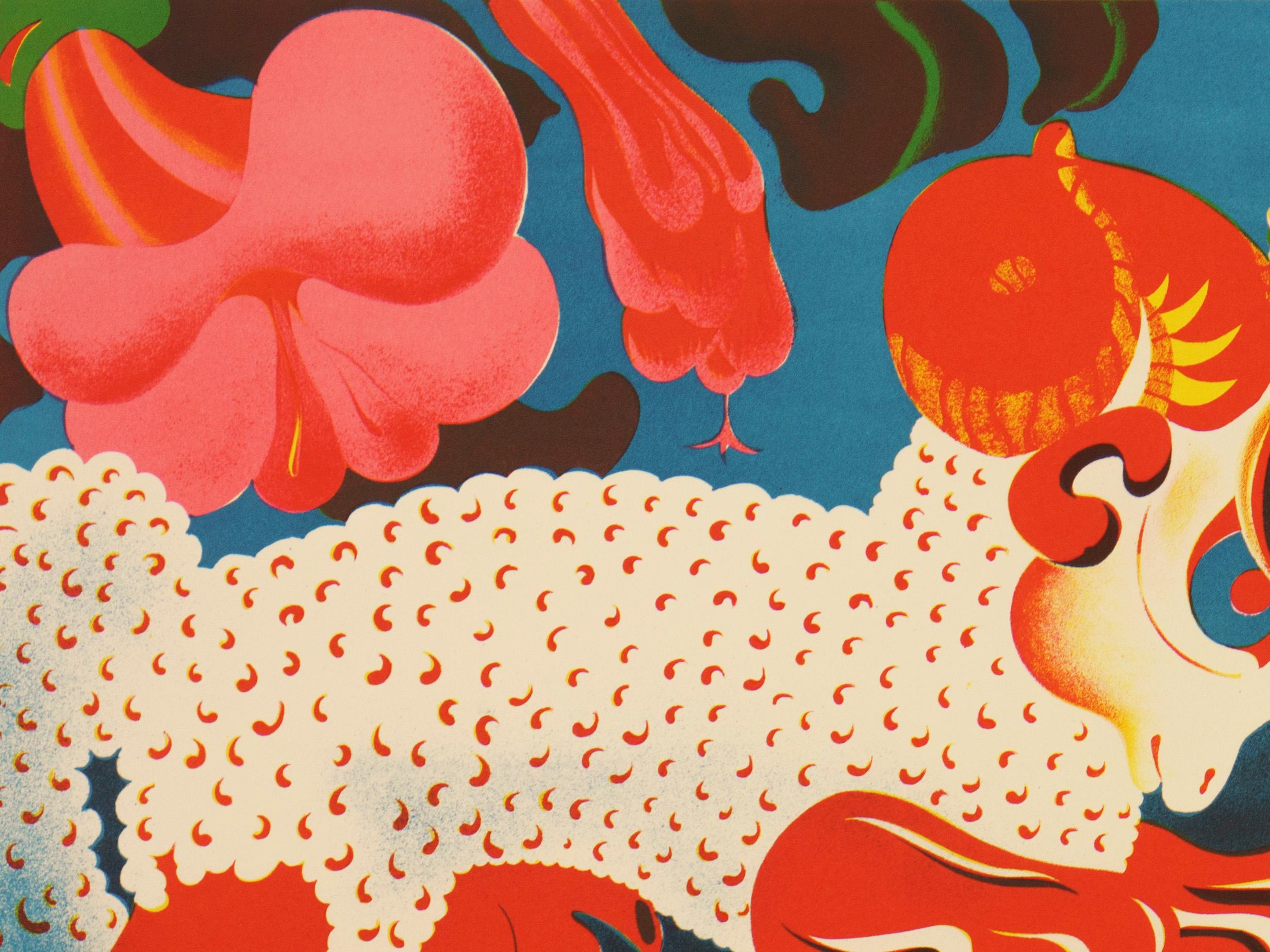 « Deux béliers », imprimé coloré signé et numéroté - Beige Animal Print par Nicolas Garcia Uriburu