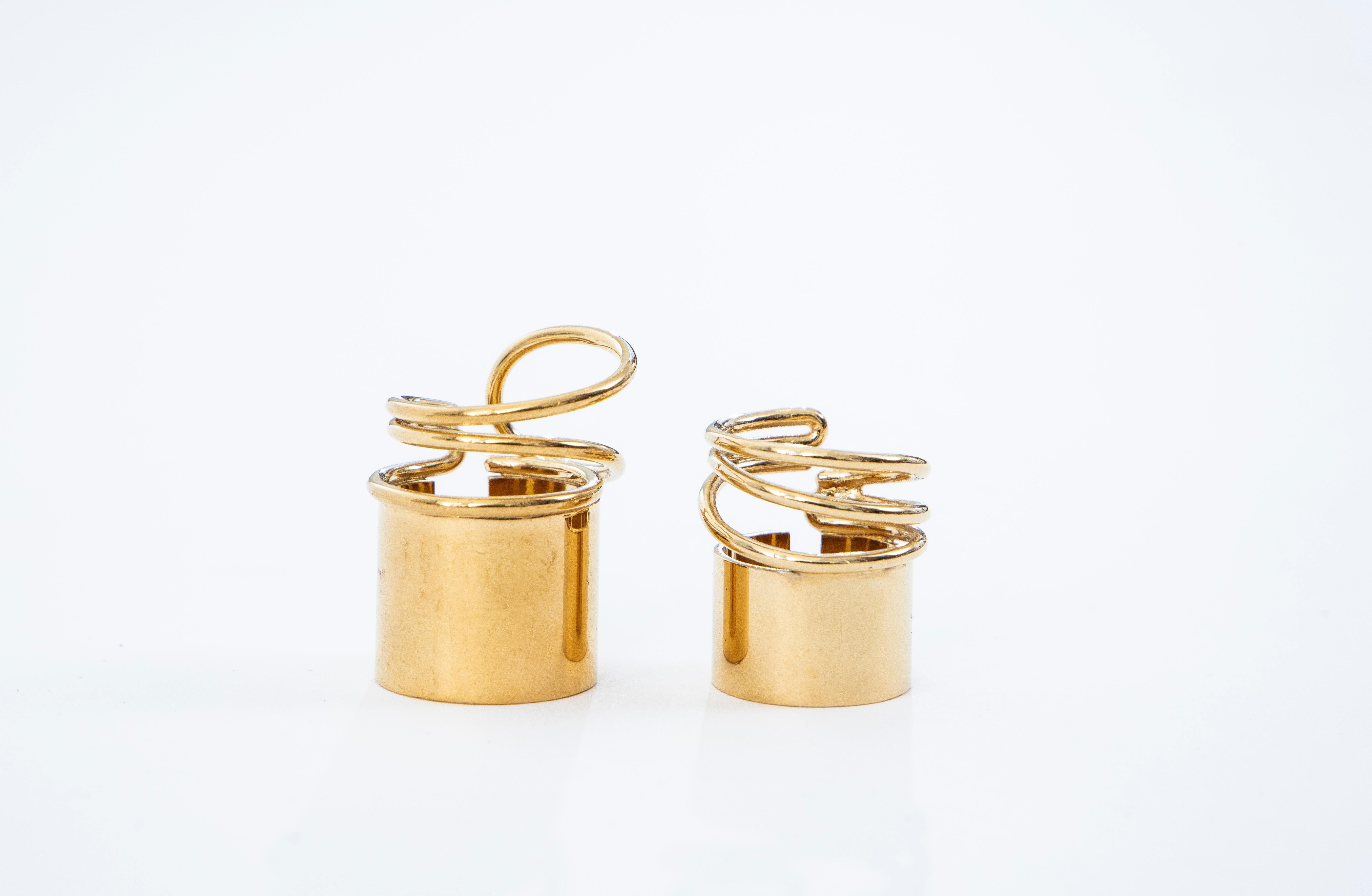 Nicolas Ghesquière for Balenciaga Runway Pair of Brass Coil Rings, Spring 2013 In Excellent Condition For Sale In Cincinnati, OH