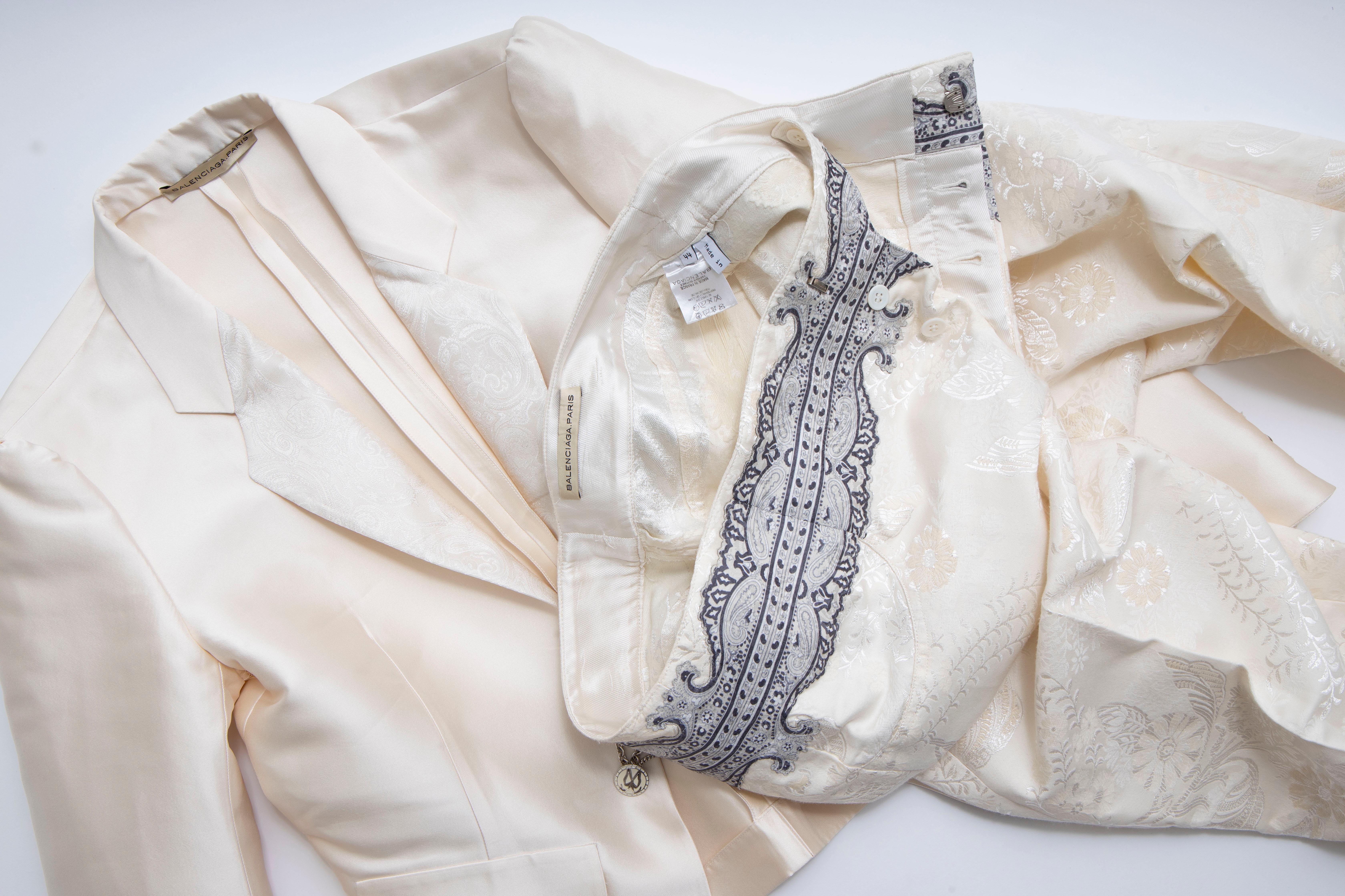 Nicolas Ghesquière for Balenciaga Runway Silk Jacquard Pant Suit, Spring 2006 For Sale 6
