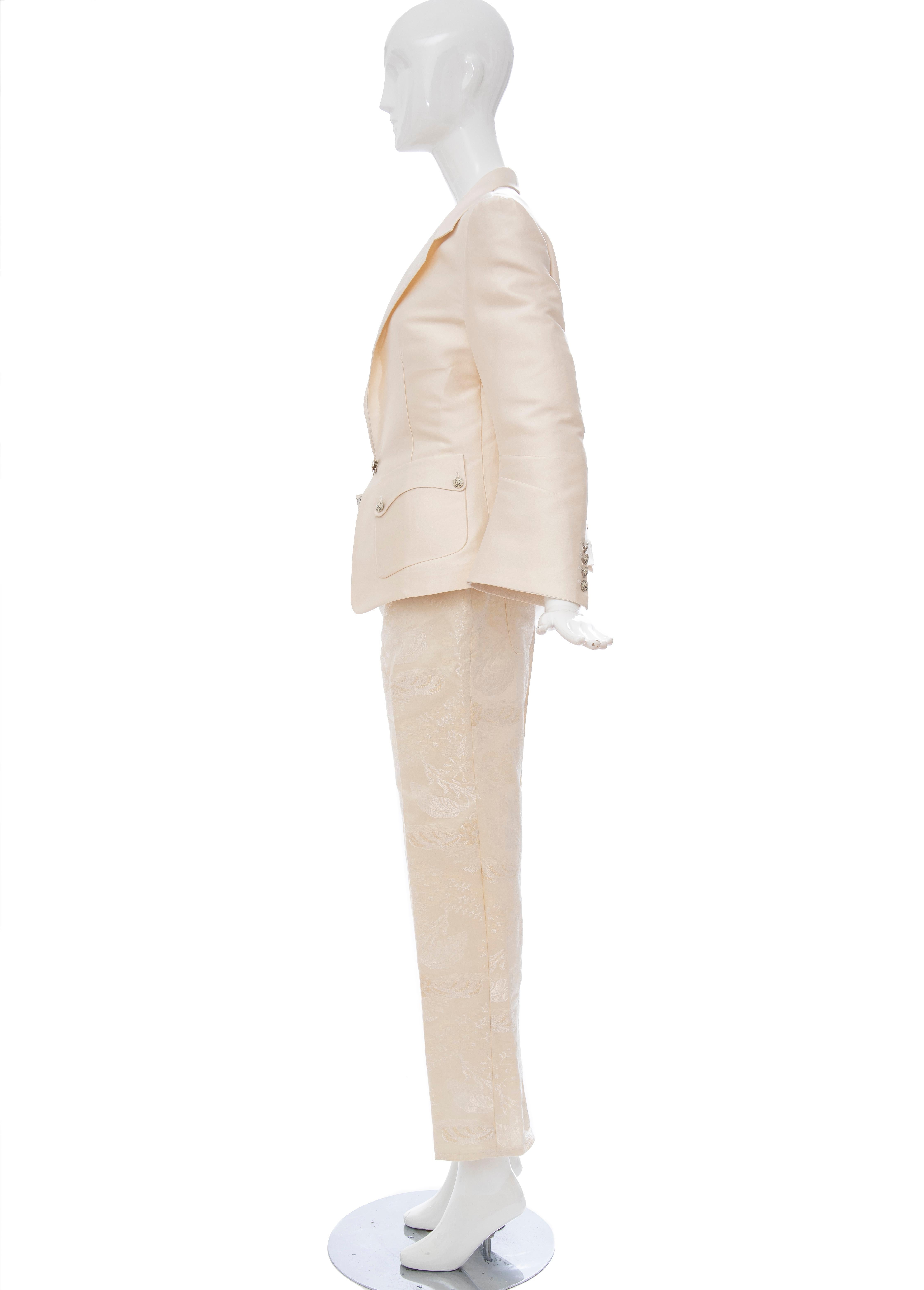 Beige Nicolas Ghesquière for Balenciaga Runway Silk Jacquard Pant Suit, Spring 2006 For Sale