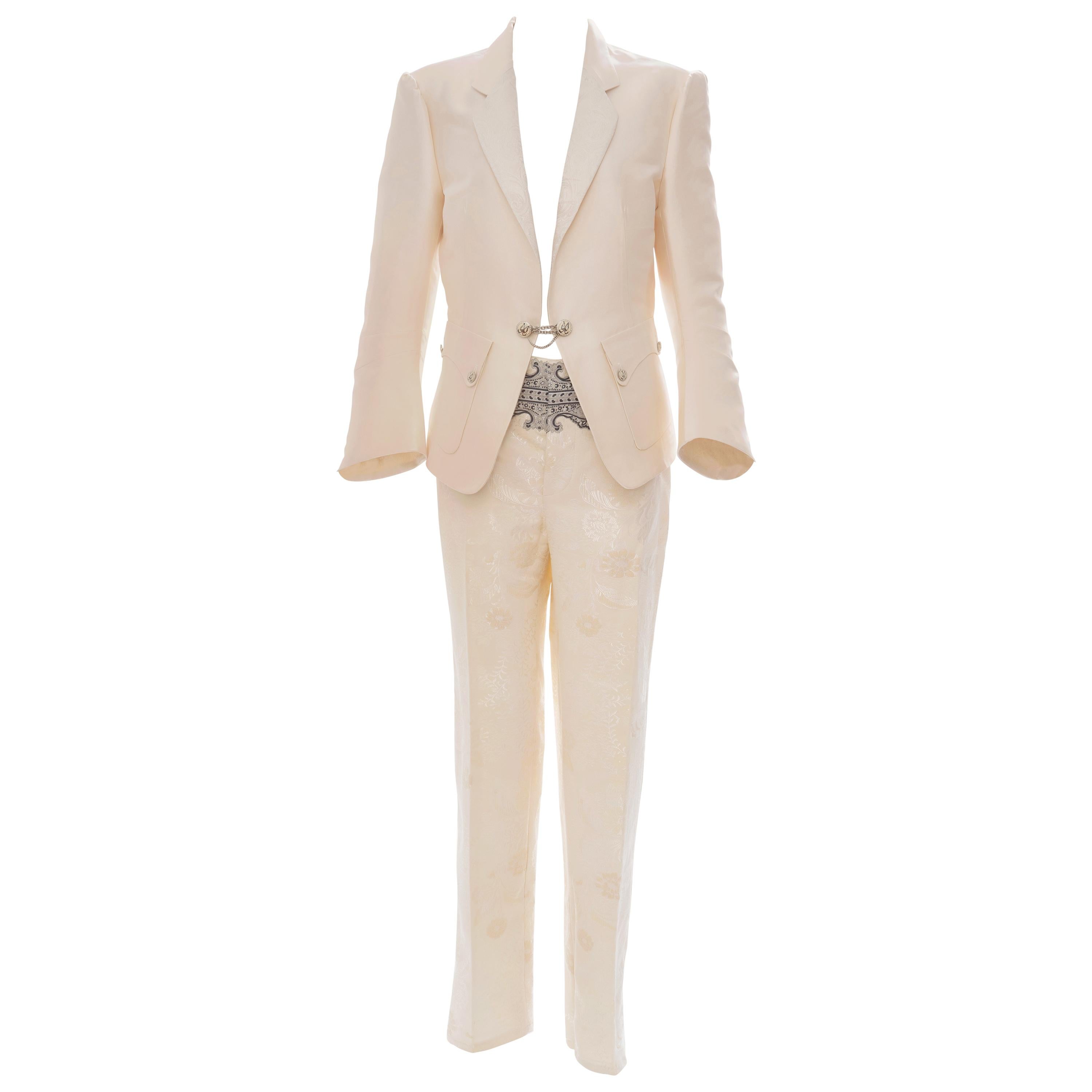Nicolas Ghesquière for Balenciaga Runway Silk Jacquard Pant Suit, Spring 2006 For Sale