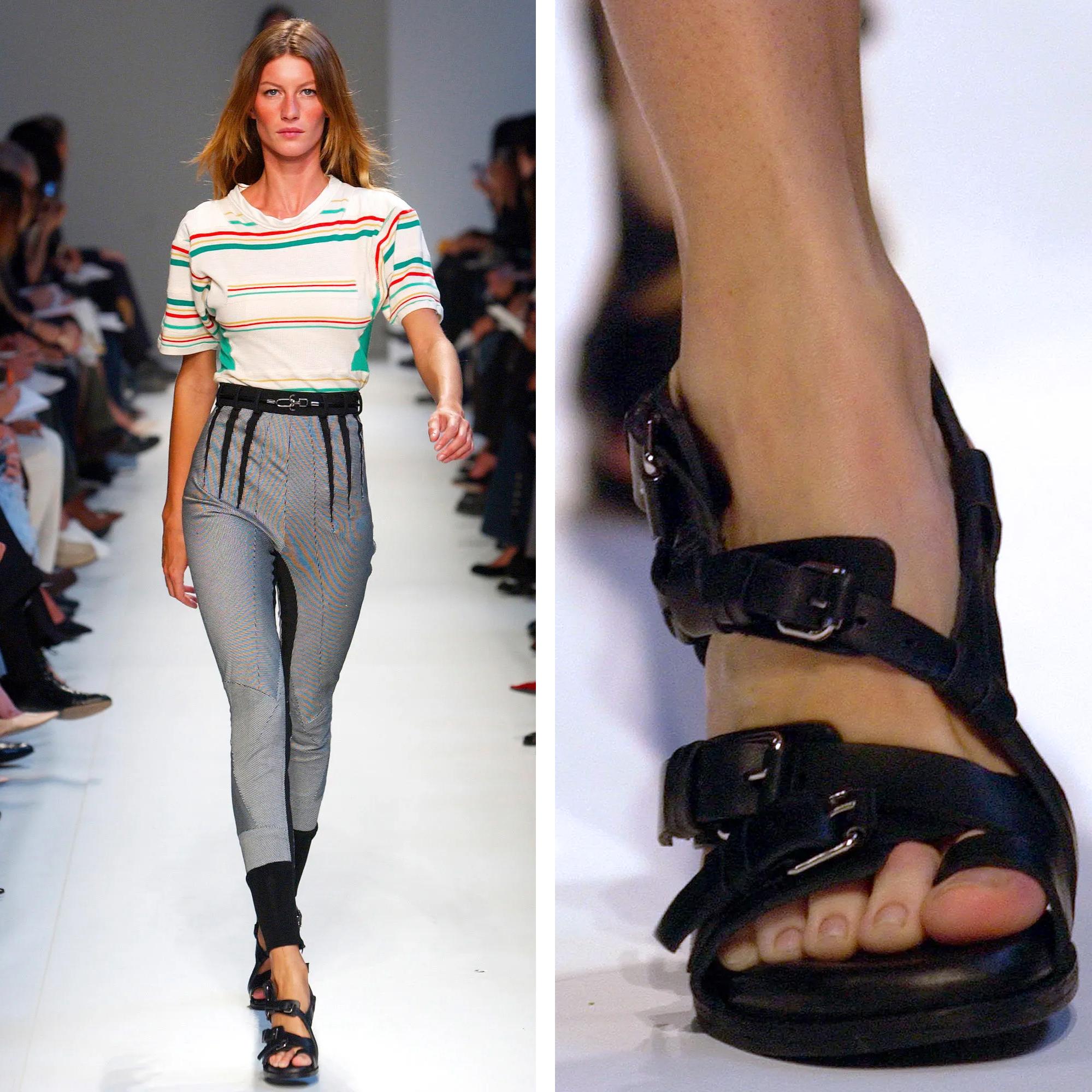 NICOLAS GHESQUIÈRE for BALENCIAGA SS03 Leather Heeled Buckle & Strap Sandals In Excellent Condition In Brussels, BE