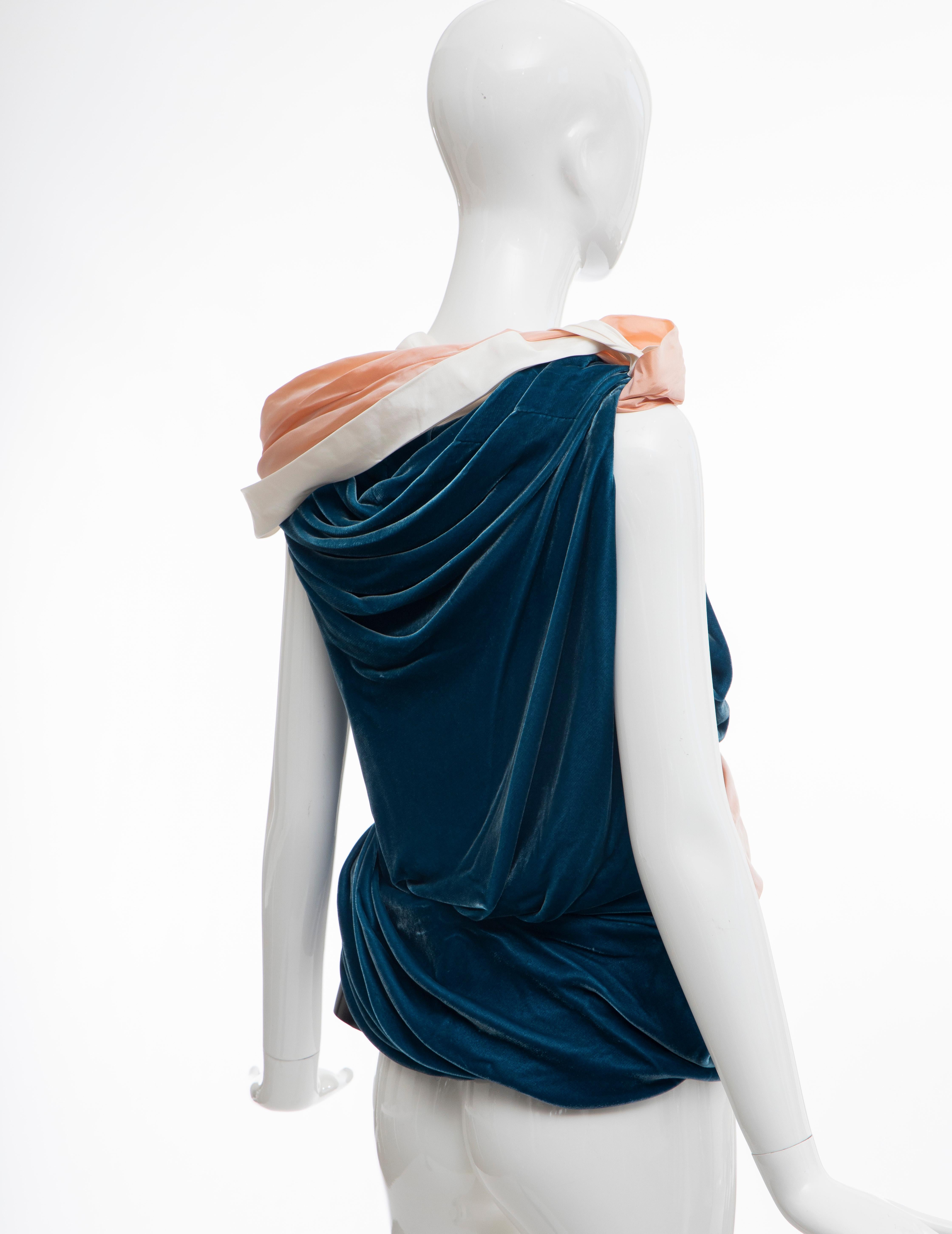 Blue Nicolas Ghesquière for Balenciaga Runway Draped Silk Velvet Top , Fall 2008 For Sale