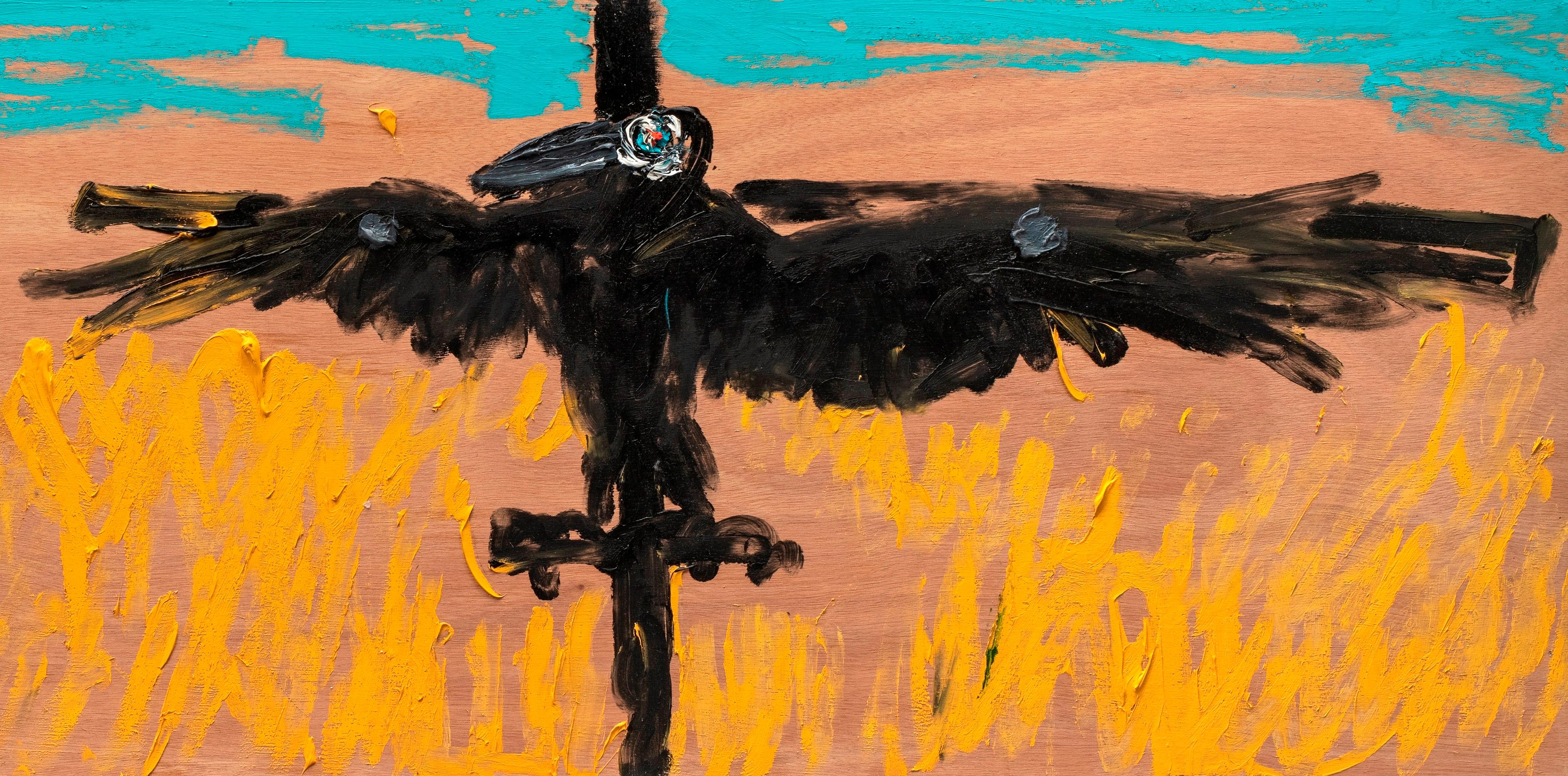 Field Nicolas Kennett 21e siècle peinture britannique paysage animal oiseau crow  en vente 1
