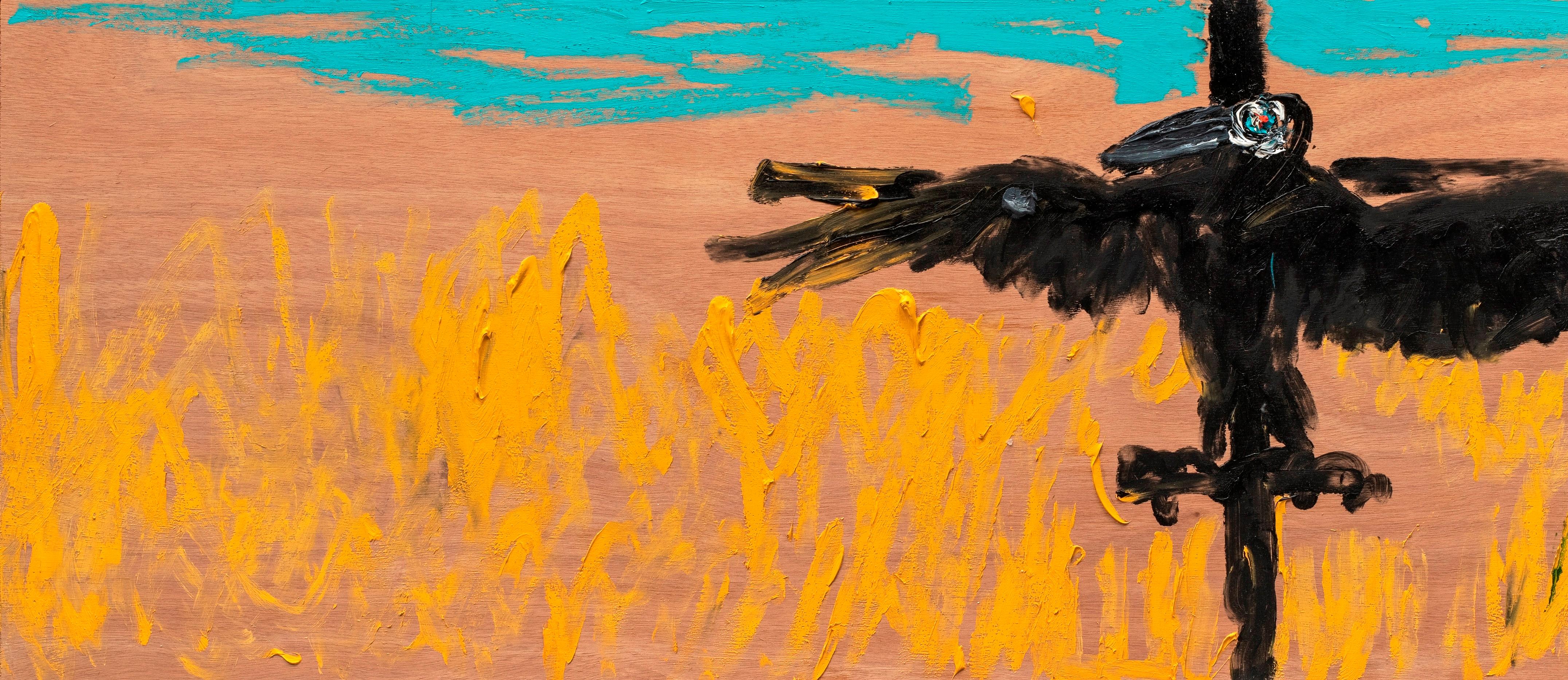 Field Nicolas Kennett 21e siècle peinture britannique paysage animal oiseau crow  en vente 2
