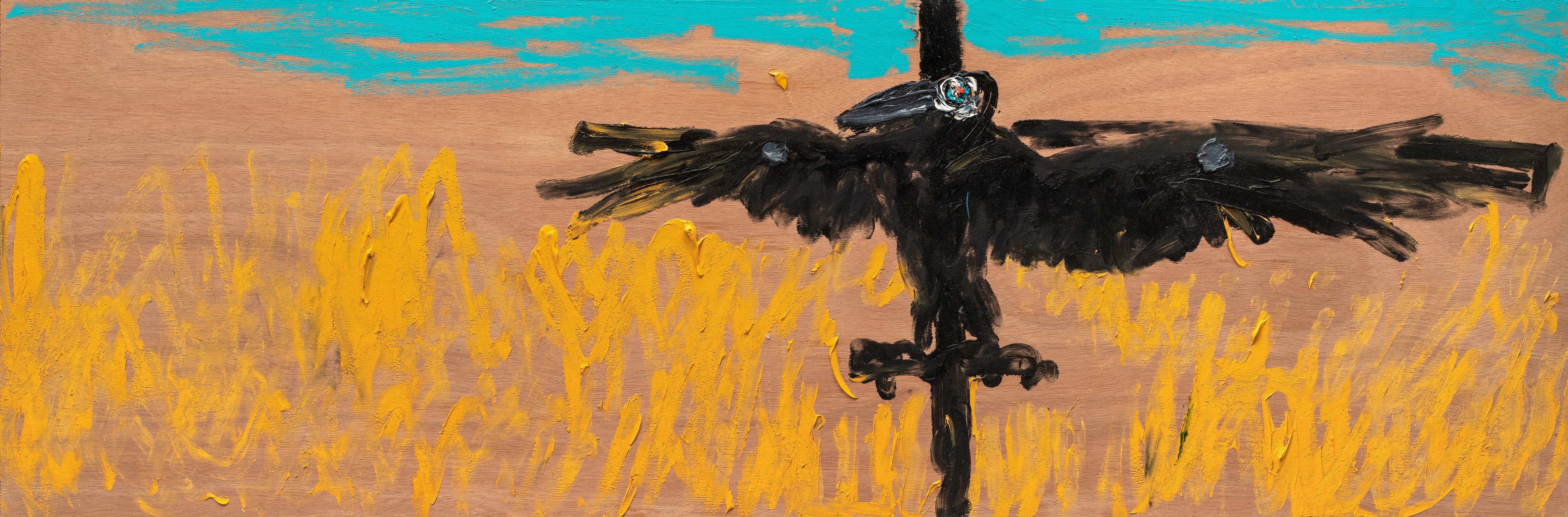 Feld Nicolas Kennett 21. Jahrhundert Britische Malerei Landschaft Tier Vogel Krähe 