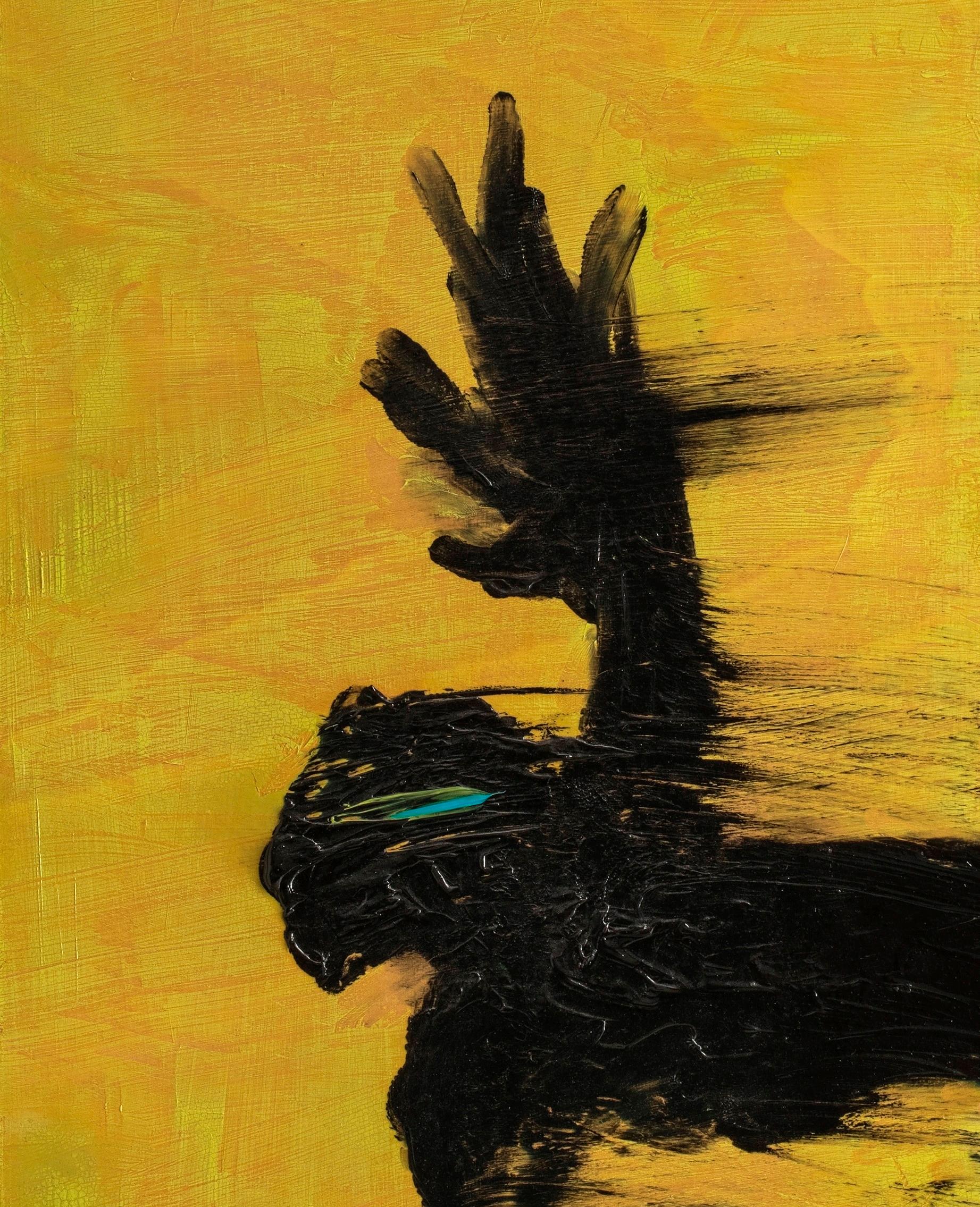 Volo Nicolas Kennett 21° secolo pittura britannica volare personaggio giallo nero in vendita 2