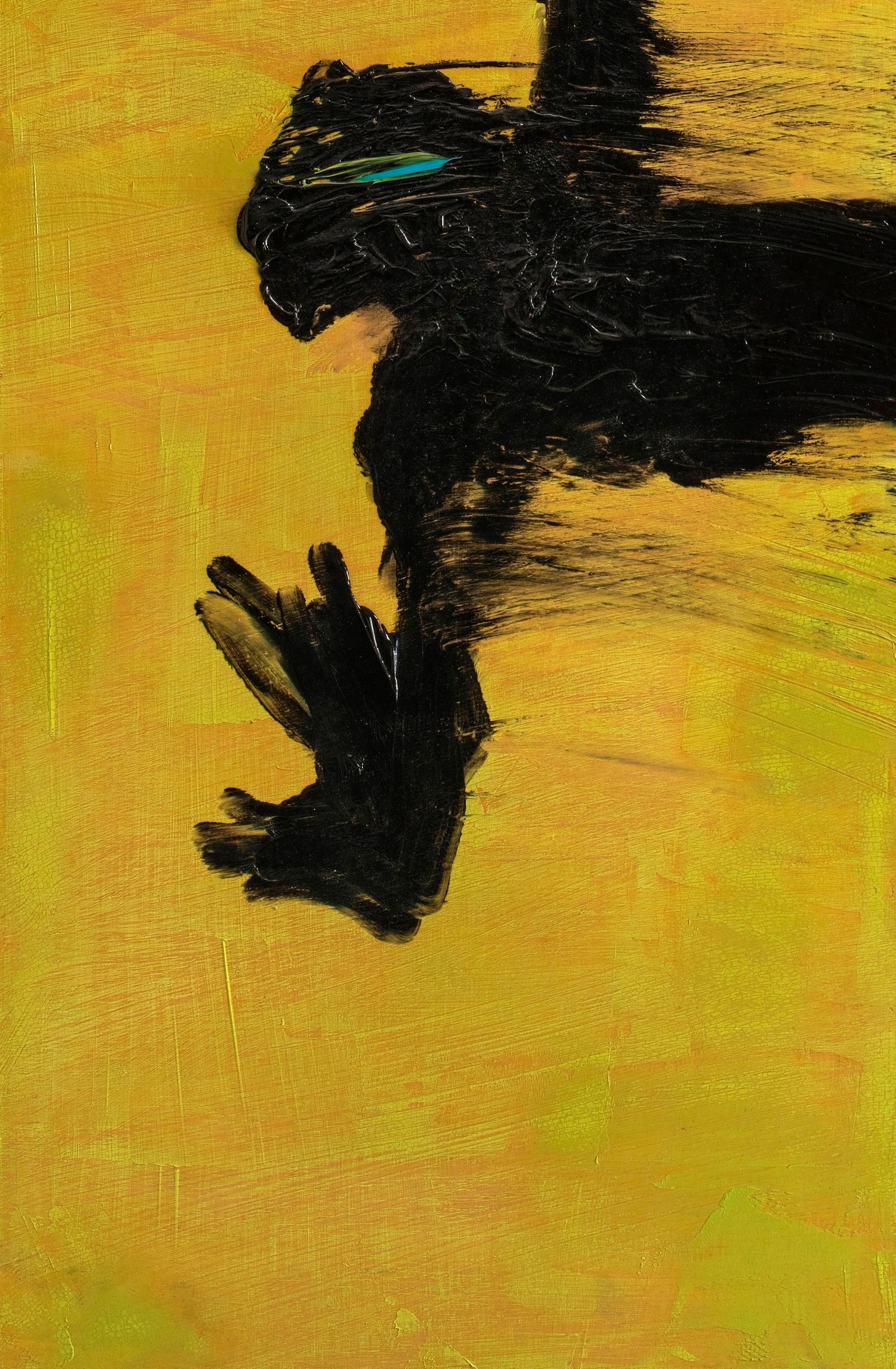 Flight Nicolas Kennett 21st Century British painting fly character yellow black For Sale 1